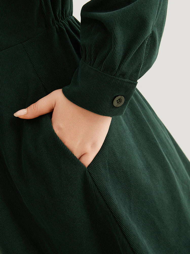 Corduroy Plain Pocket Button Detail Dress - Image 7