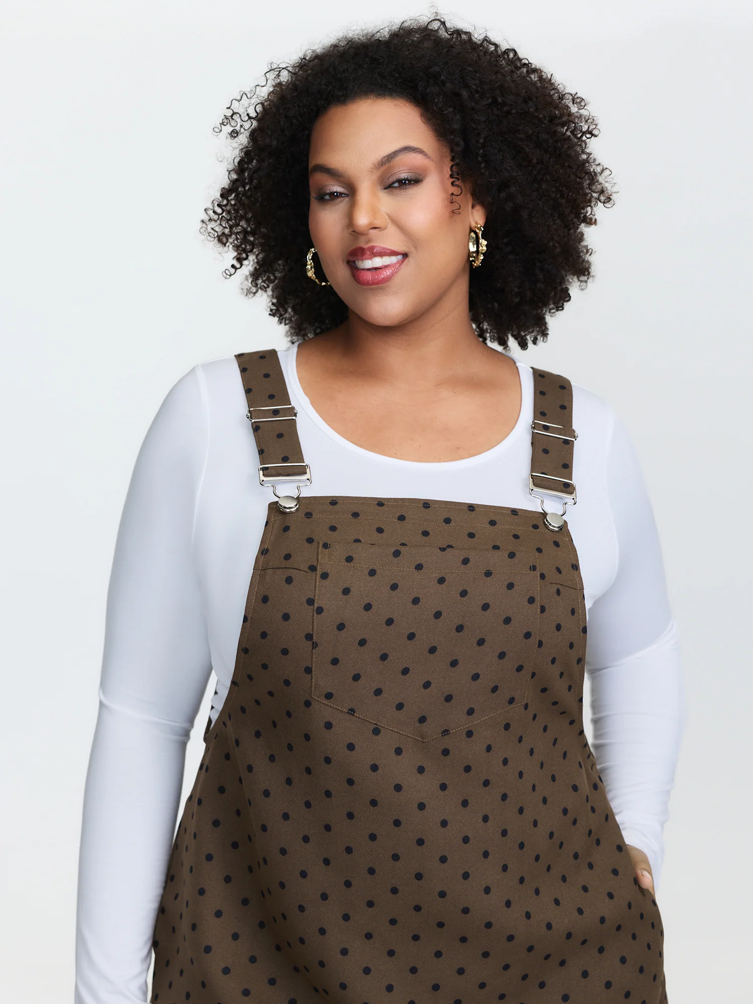 Corduroy Polka-Dot Pocketed Overall Dress - Image 2