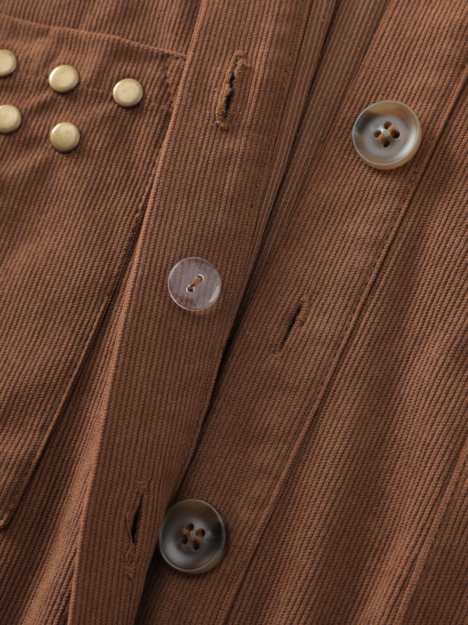 Corduroy Rivets Belted Waist Midi Shirt Dress - Image 7