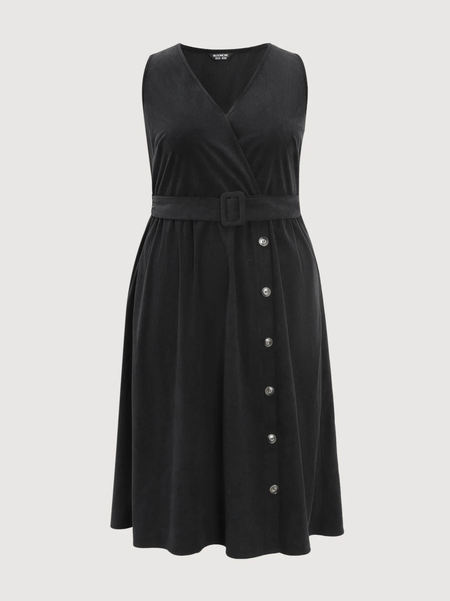 Corduroy Sleeveless Belted Side Midi Dress - Image 7