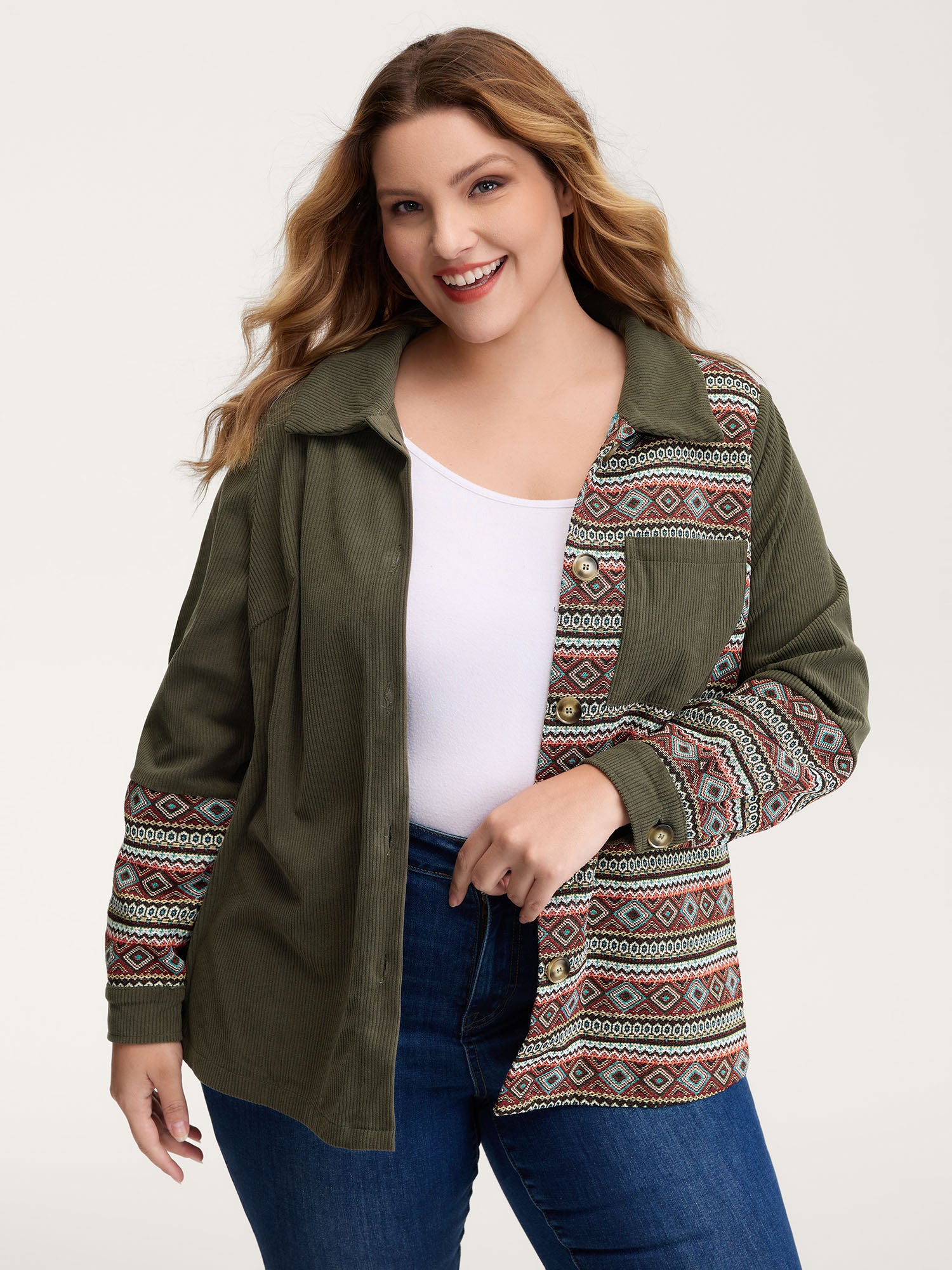 Corduroy Spliced Yarn-Dyed Contrast Jacket