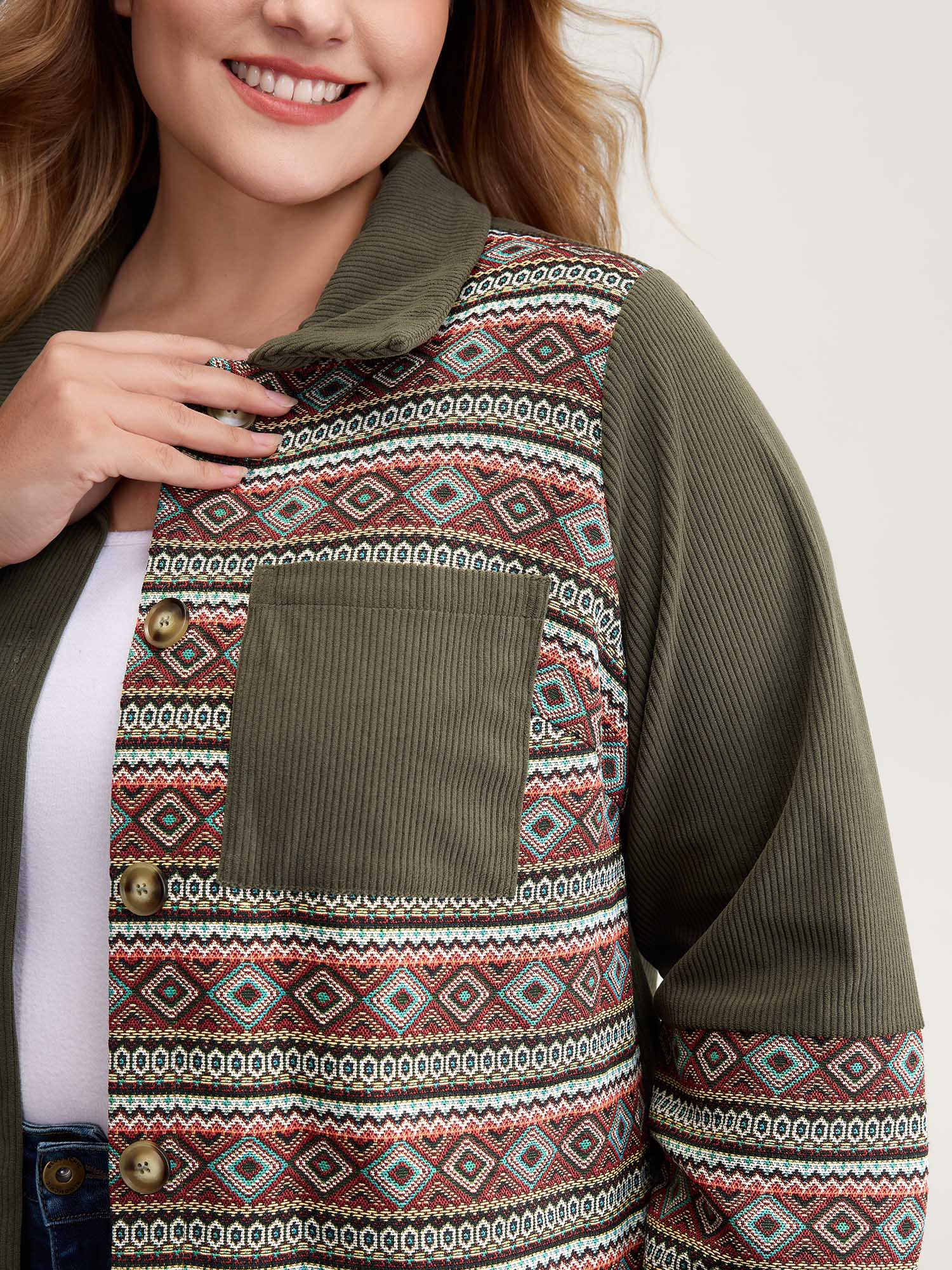 Corduroy Spliced Yarn-Dyed Contrast Jacket - Image 2