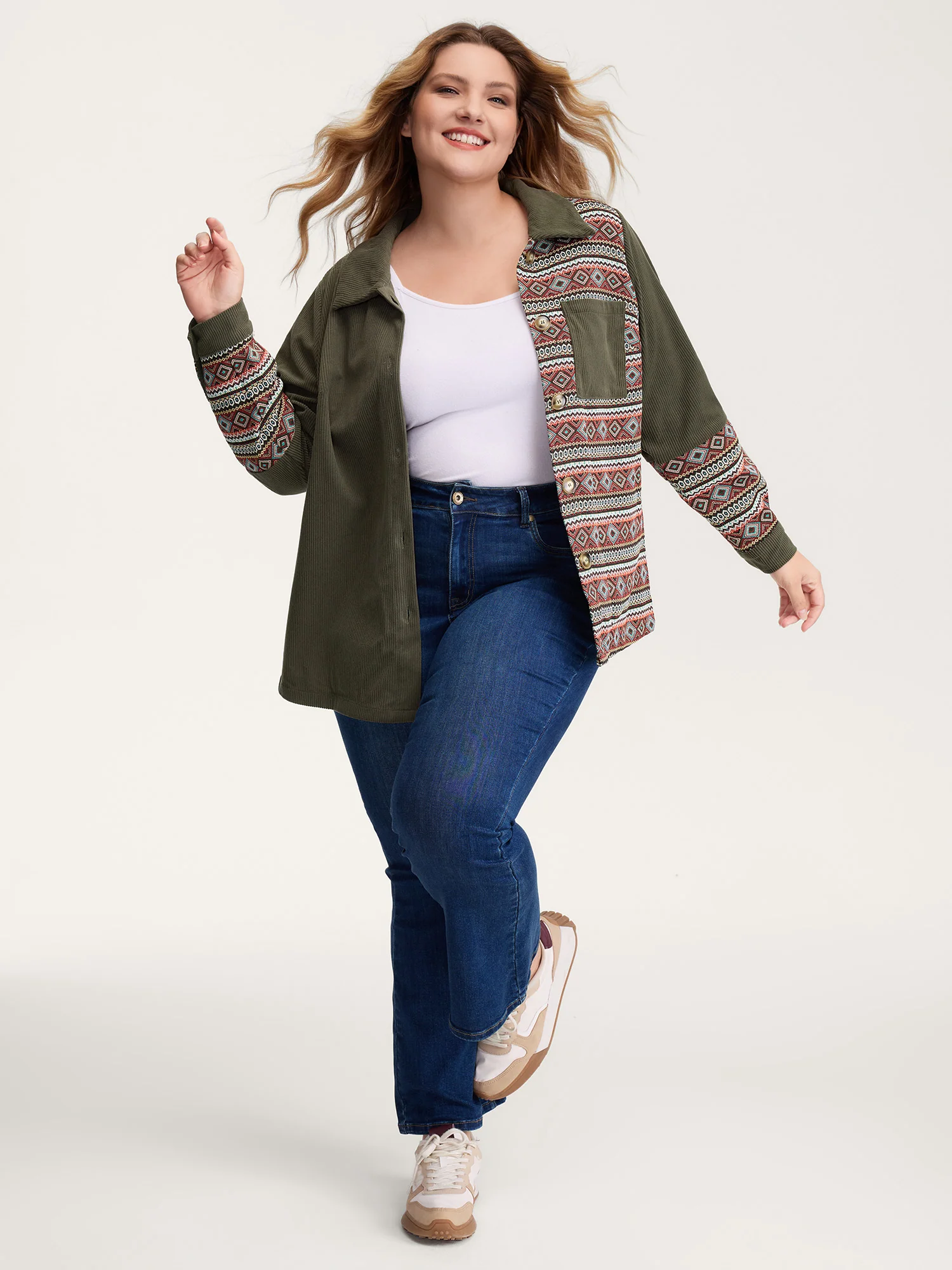 Corduroy Spliced Yarn-Dyed Contrast Jacket - Image 3