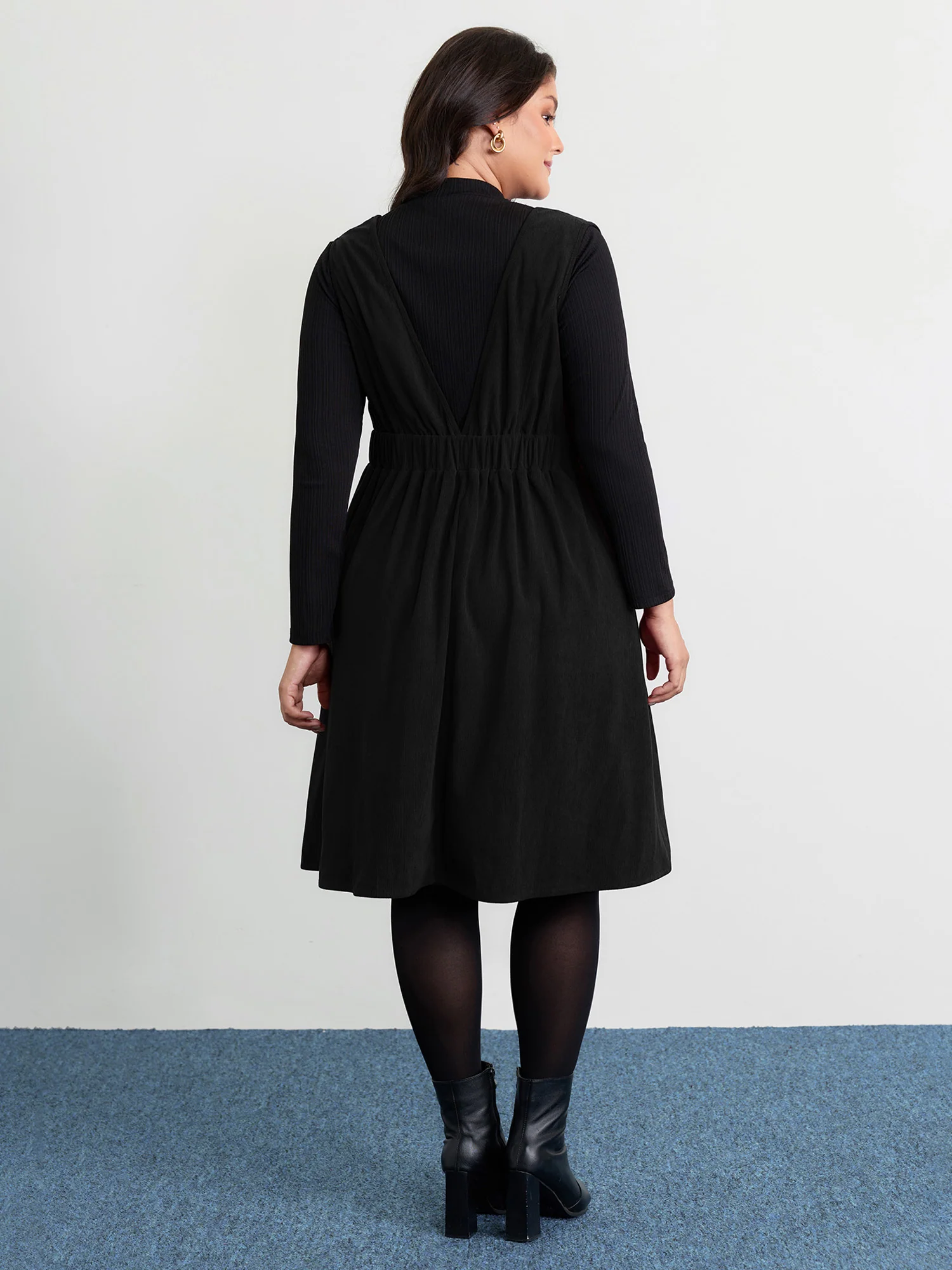 Corduroy Stretchy Waist V-Neck Mini Dress - Image 18