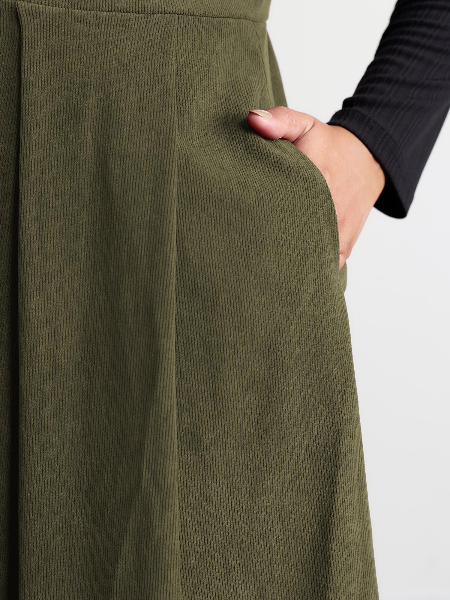 Corduroy Stretchy Waist V-Neck Mini Dress - Image 32