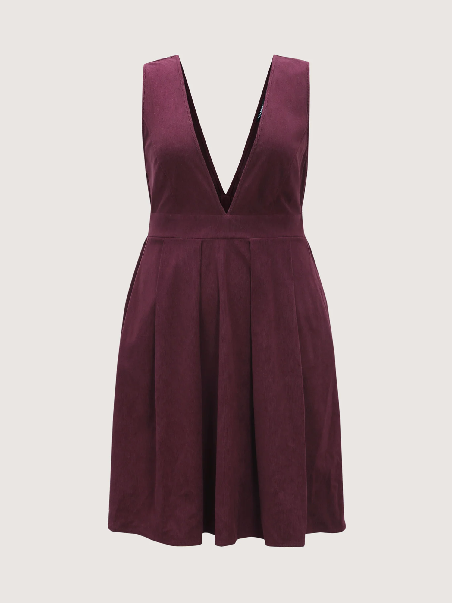 Corduroy Stretchy Waist V-Neck Mini Dress - Image 8