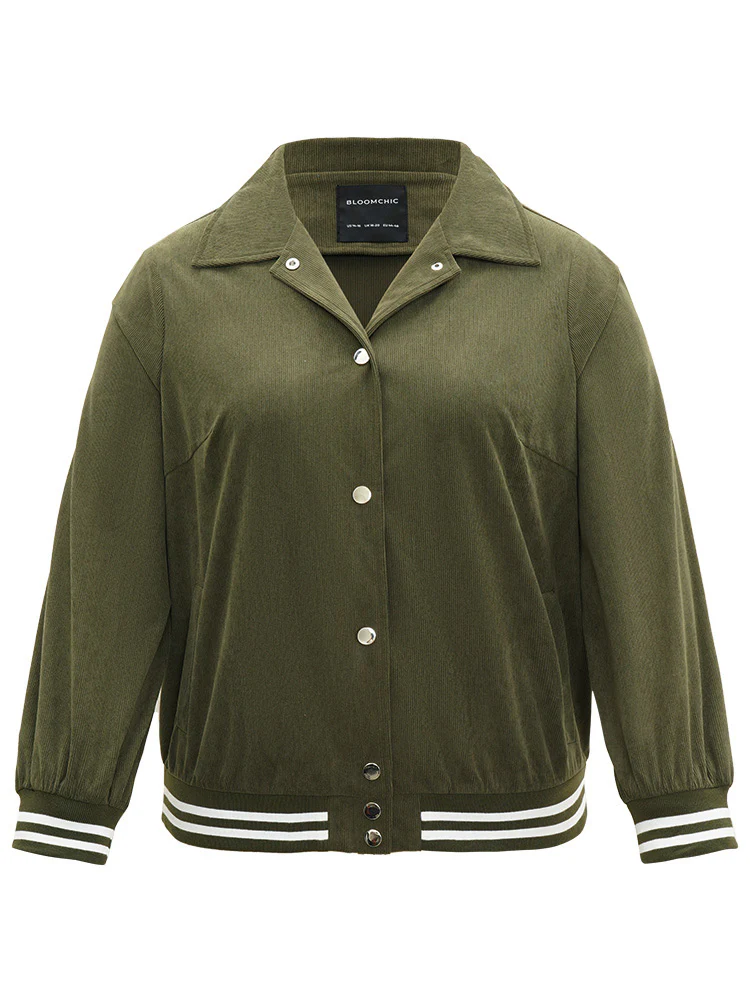 Corduroy Striped Trim Button Up Jacket - Image 10