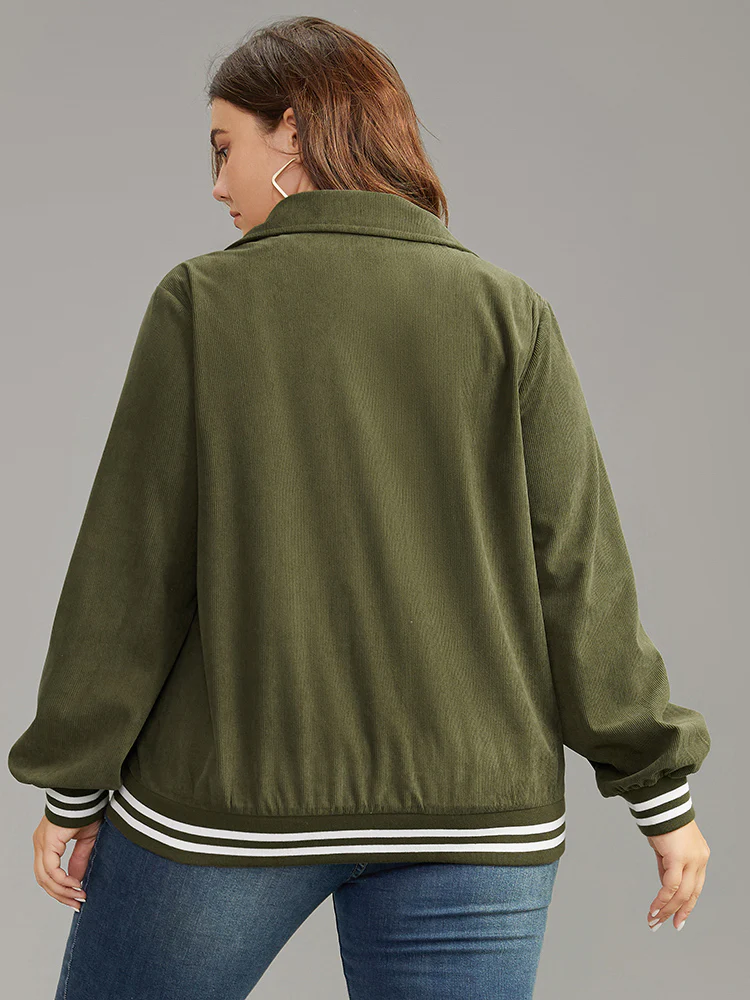 Corduroy Striped Trim Button Up Jacket - Image 2