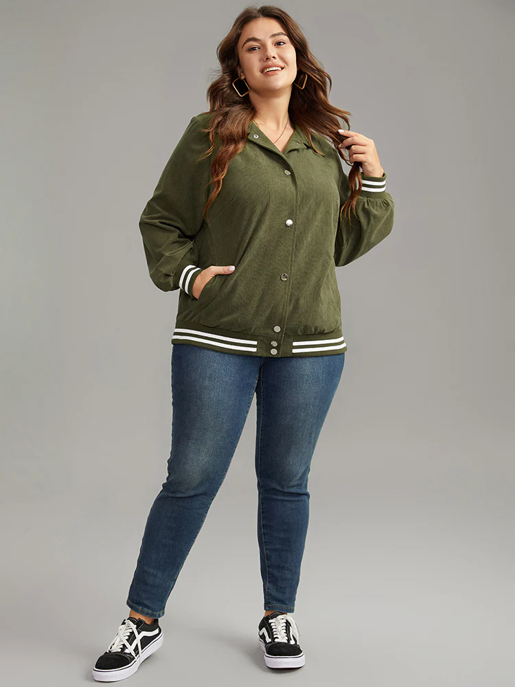Corduroy Striped Trim Button Up Jacket - Image 4