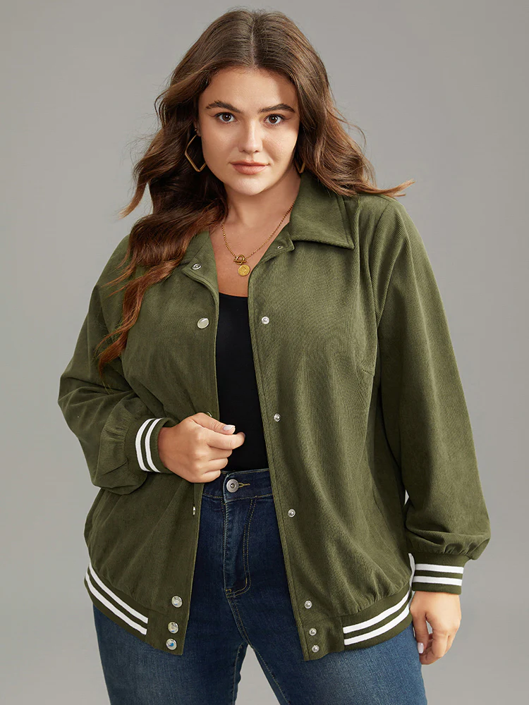 Corduroy Striped Trim Button Up Jacket - Image 5