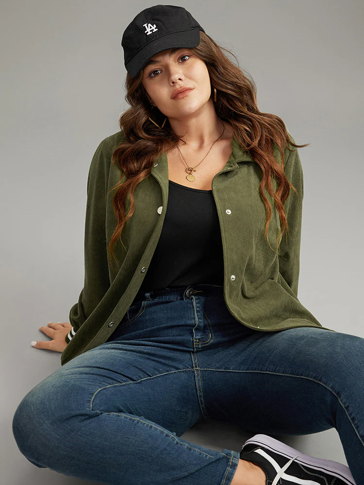 Corduroy Striped Trim Button Up Jacket - Image 6