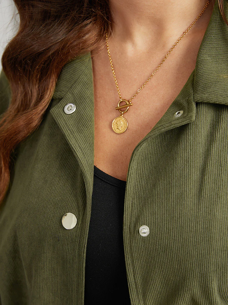 Corduroy Striped Trim Button Up Jacket - Image 7