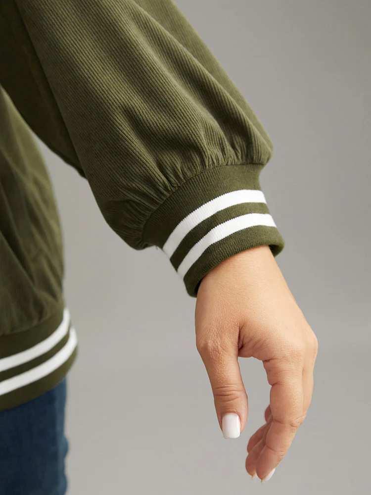 Corduroy Striped Trim Button Up Jacket - Image 9