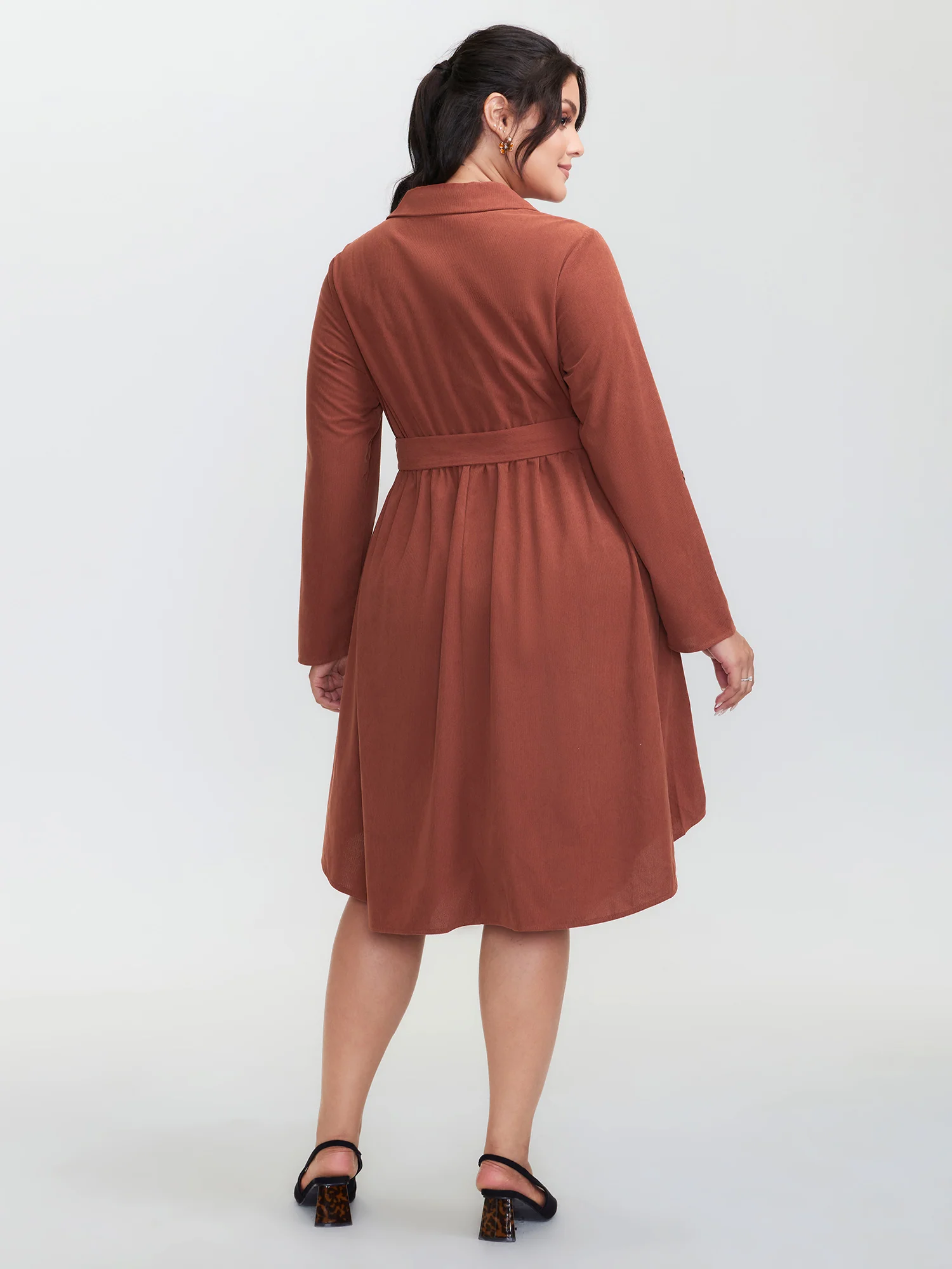 Corduroy Tab Sleeve Belted Midi Dress - Image 4