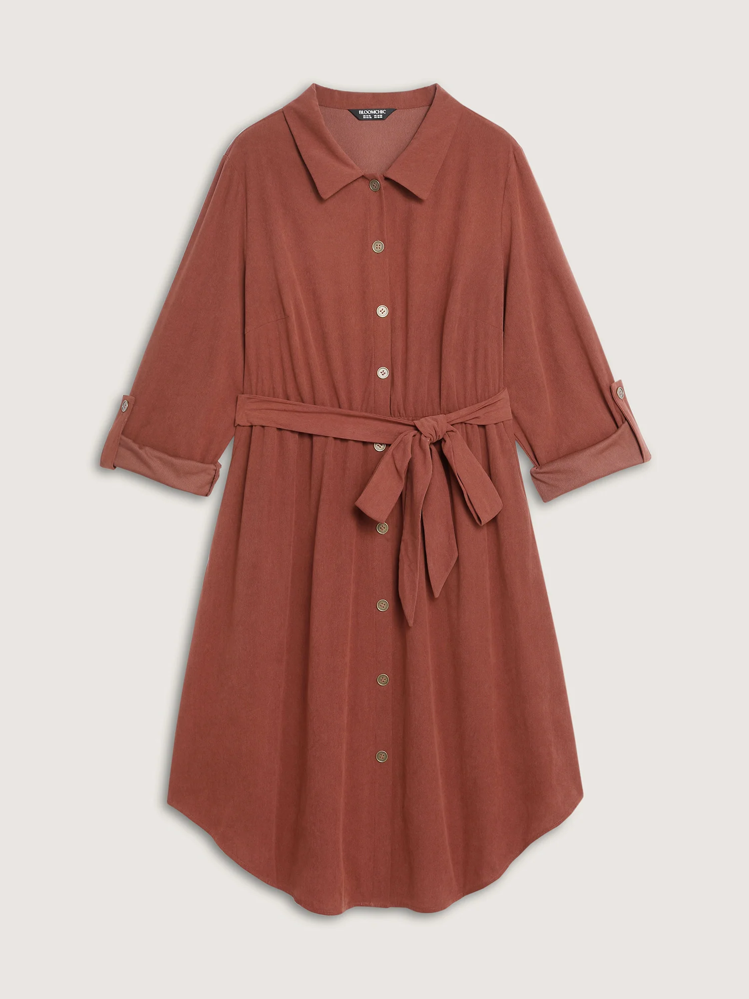Corduroy Tab Sleeve Belted Midi Dress - Image 7