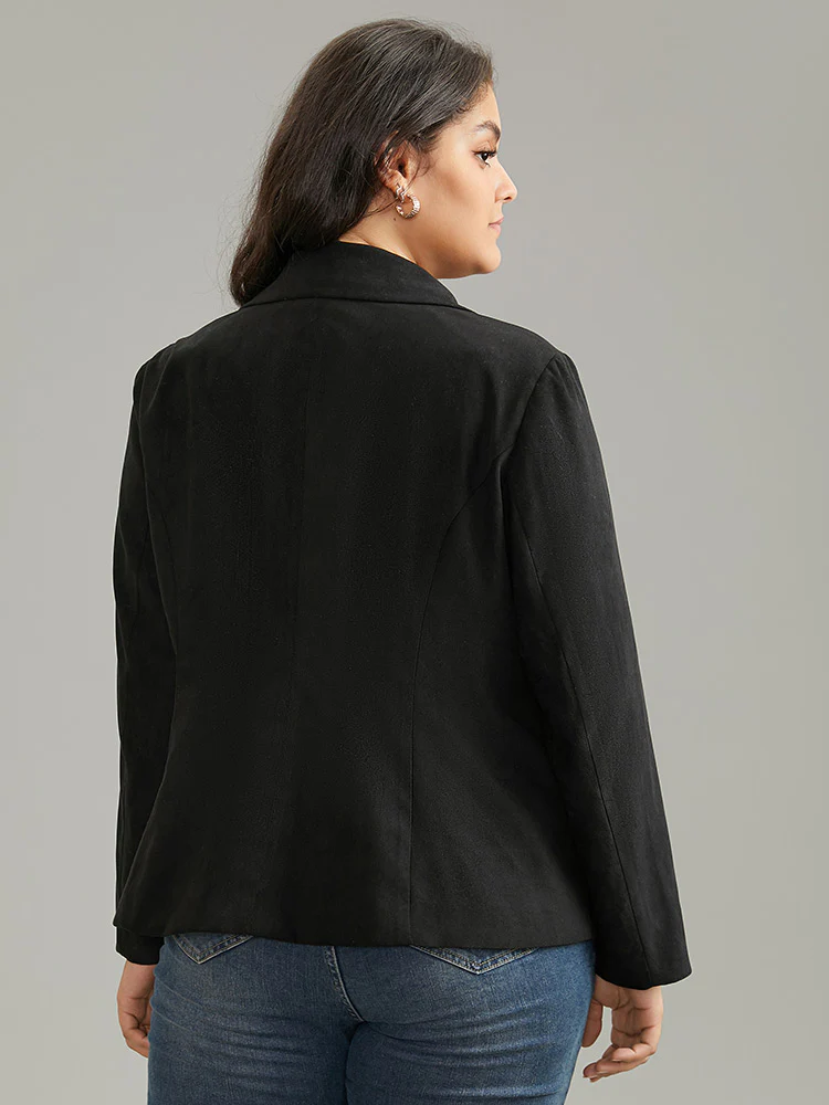 Solid Corduroy Zipper Lapel Collar Blazer - Image 2