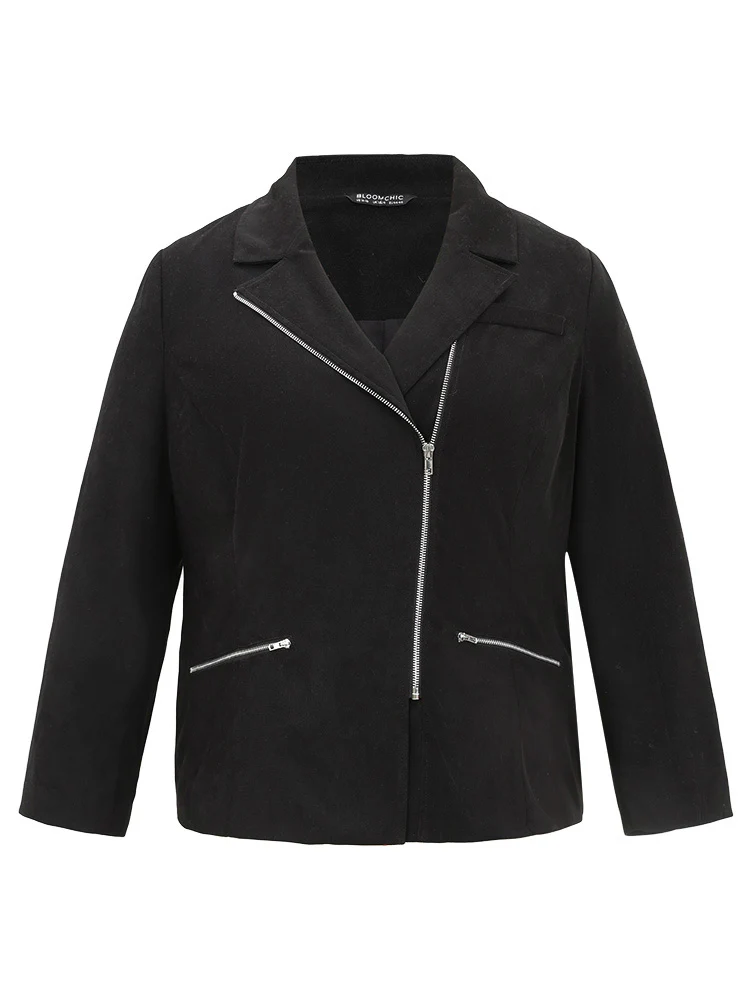 Solid Corduroy Zipper Lapel Collar Blazer - Image 6