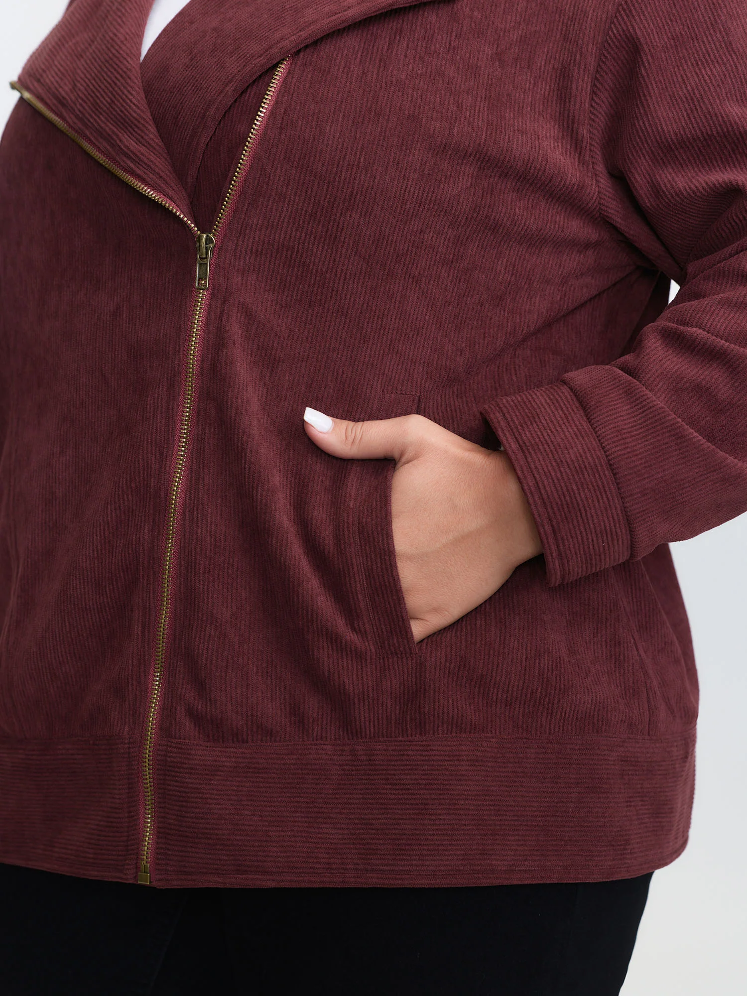 Corduroy Zipper Notched Lapels Pocket Jacket - Image 3