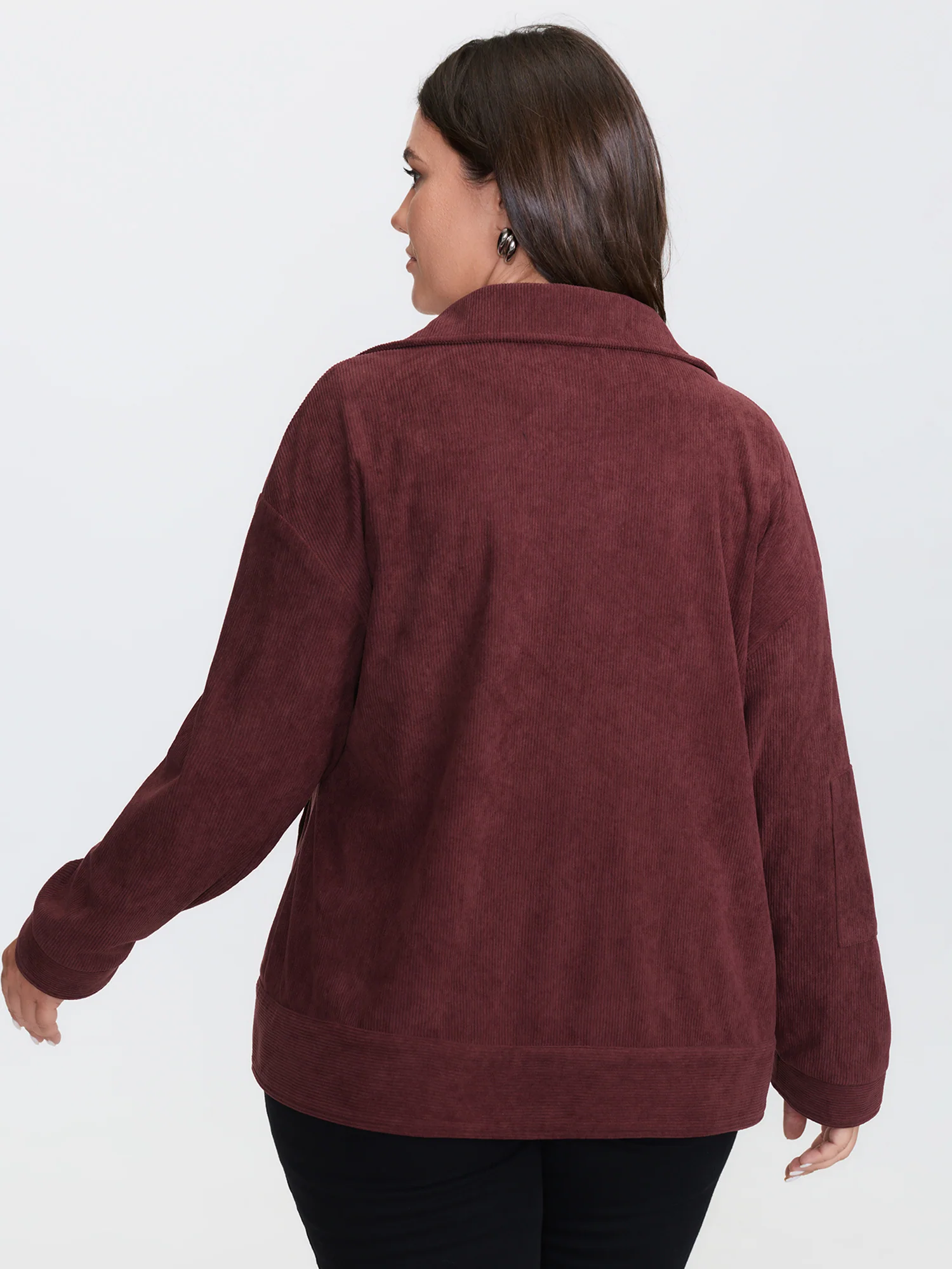 Corduroy Zipper Notched Lapels Pocket Jacket - Image 4