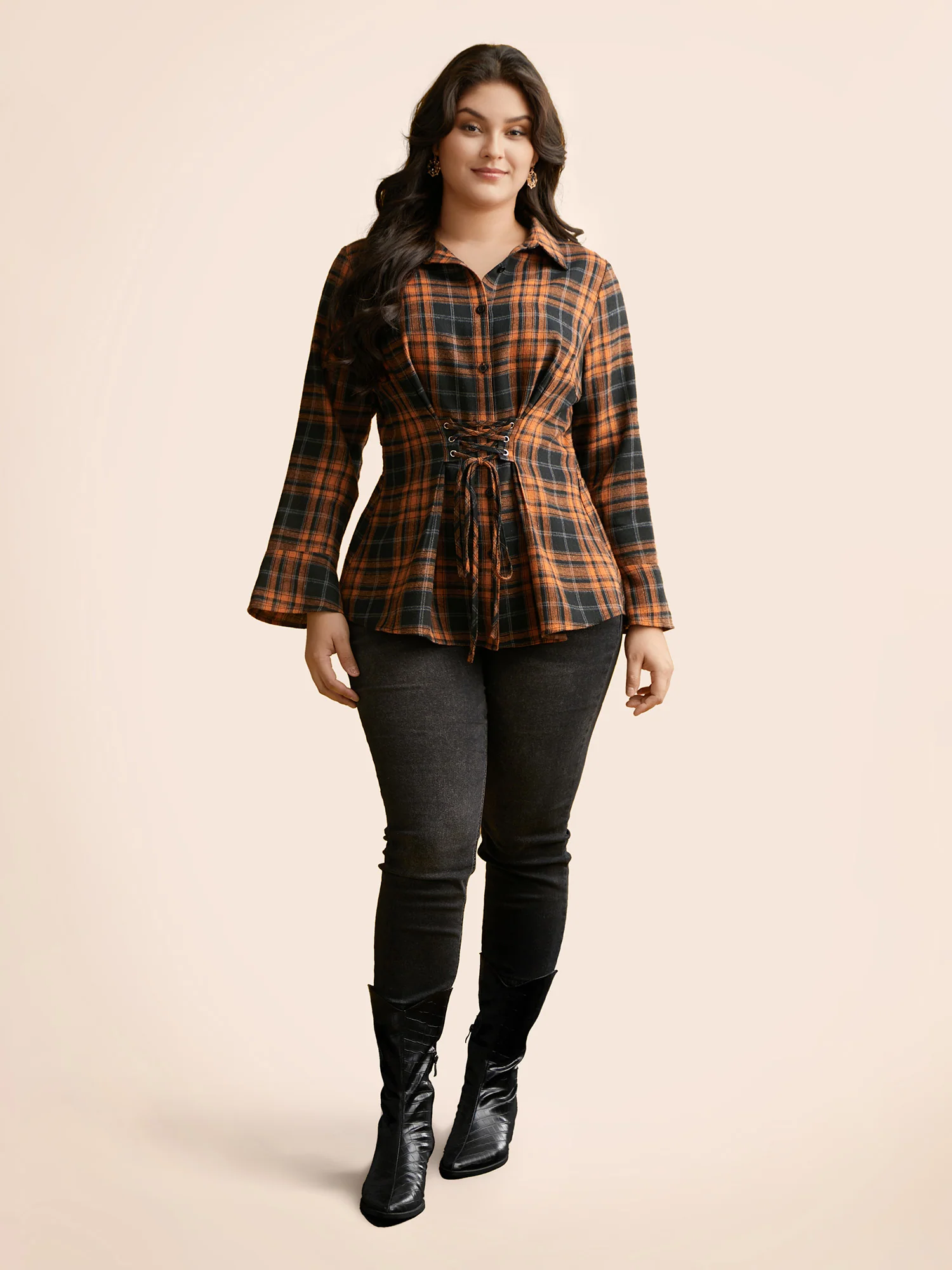 Corset Plaid Waist-Cinching Blouse - Image 2