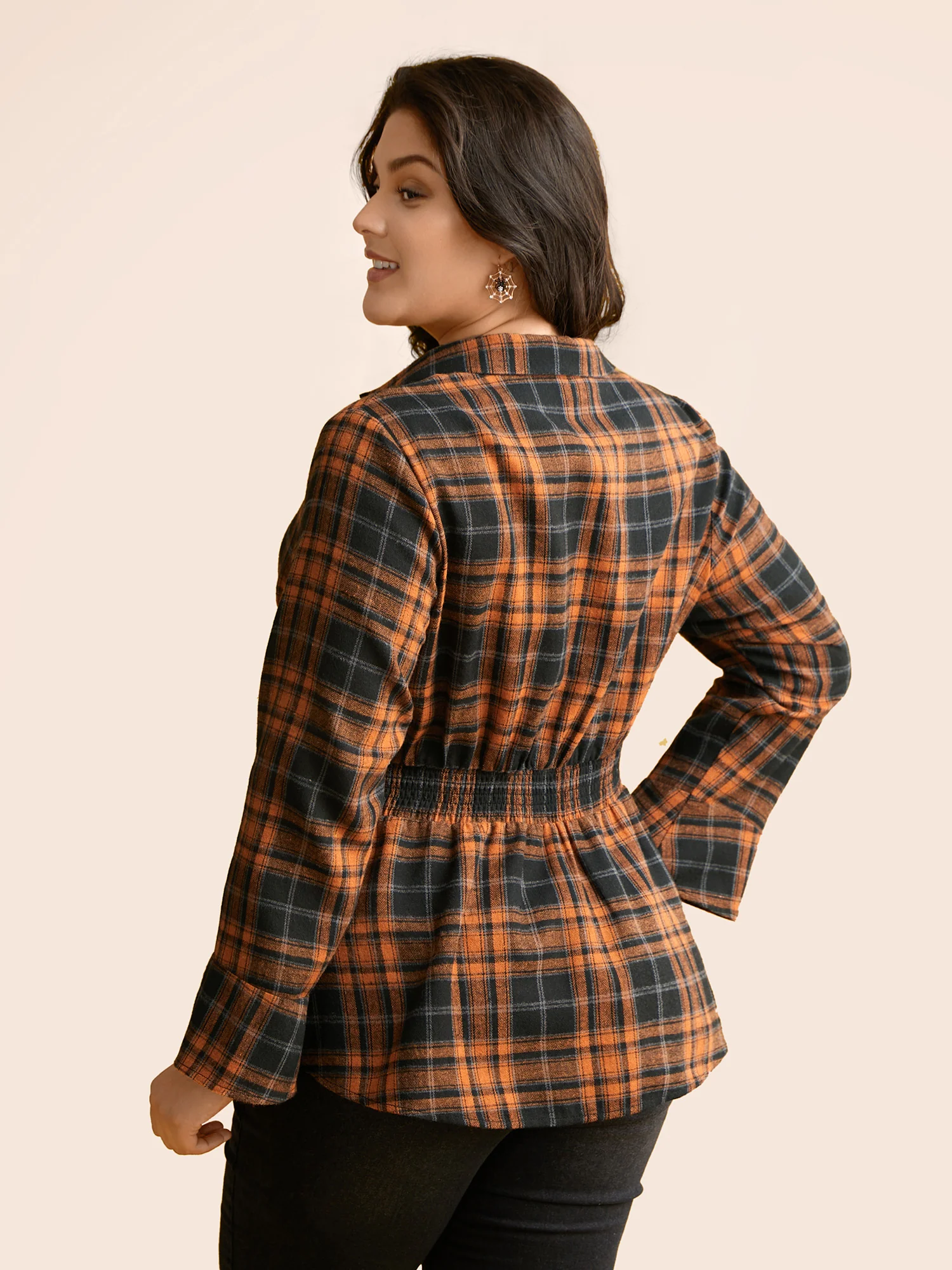 Corset Plaid Waist-Cinching Blouse - Image 3