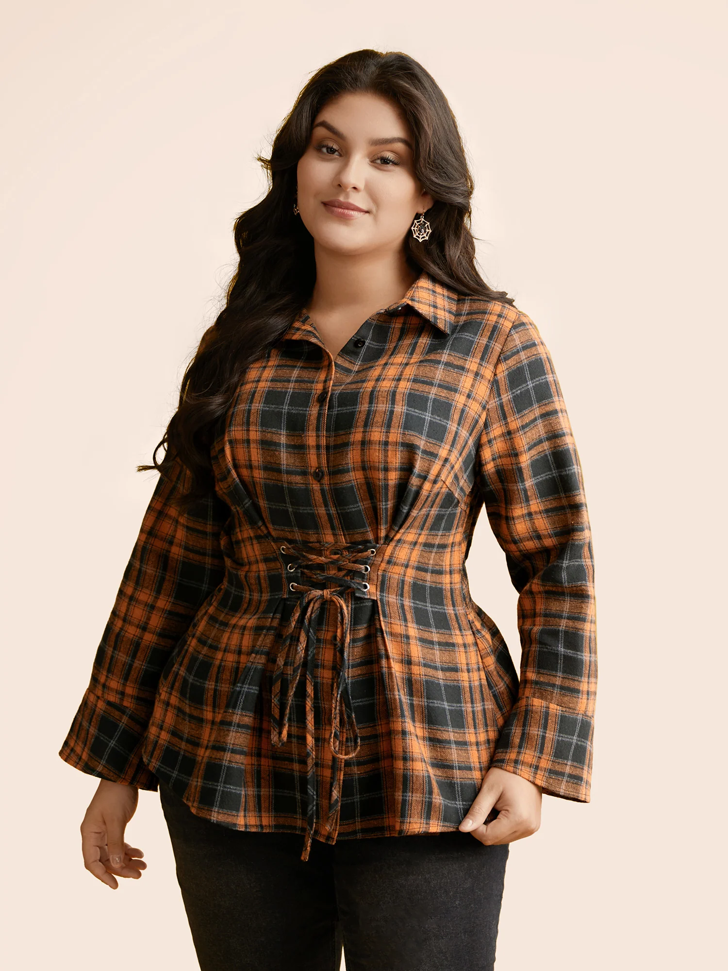 Corset Plaid Waist-Cinching Blouse - Image 4