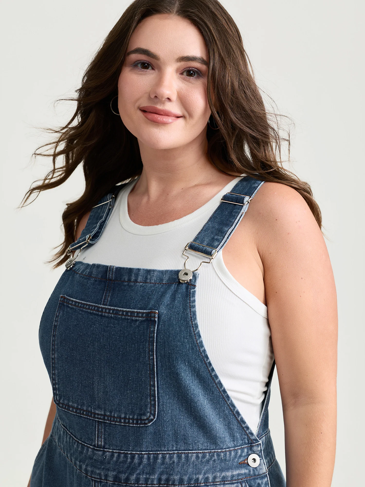 Cotton Adjustable Back Slit Overall Midi Denim Dress - Image 3