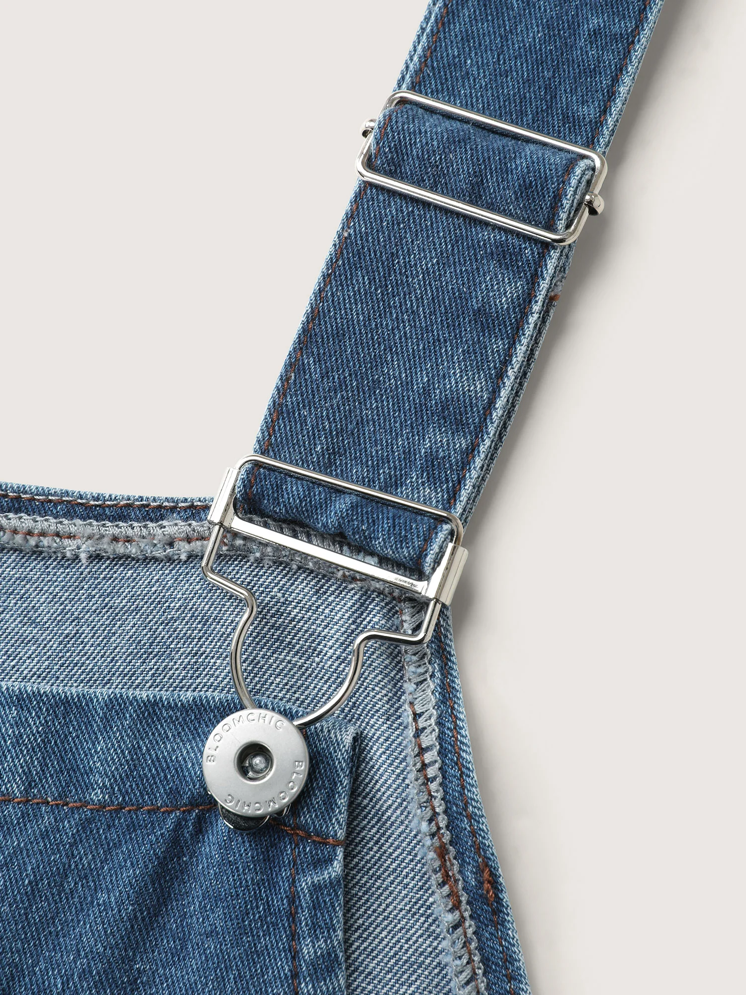 Cotton Adjustable Back Slit Overall Midi Denim Dress - Image 5