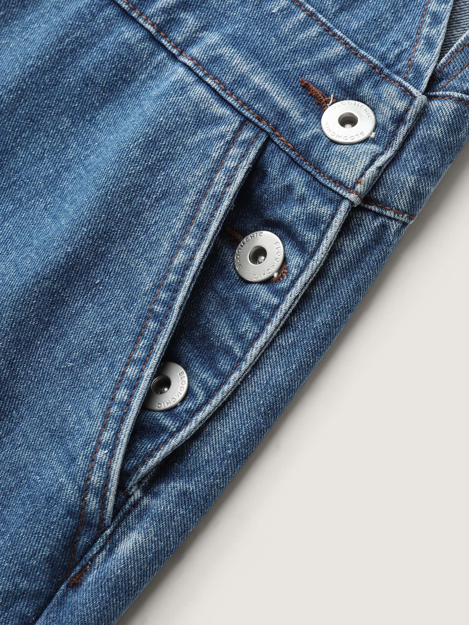 Cotton Adjustable Back Slit Overall Midi Denim Dress - Image 6