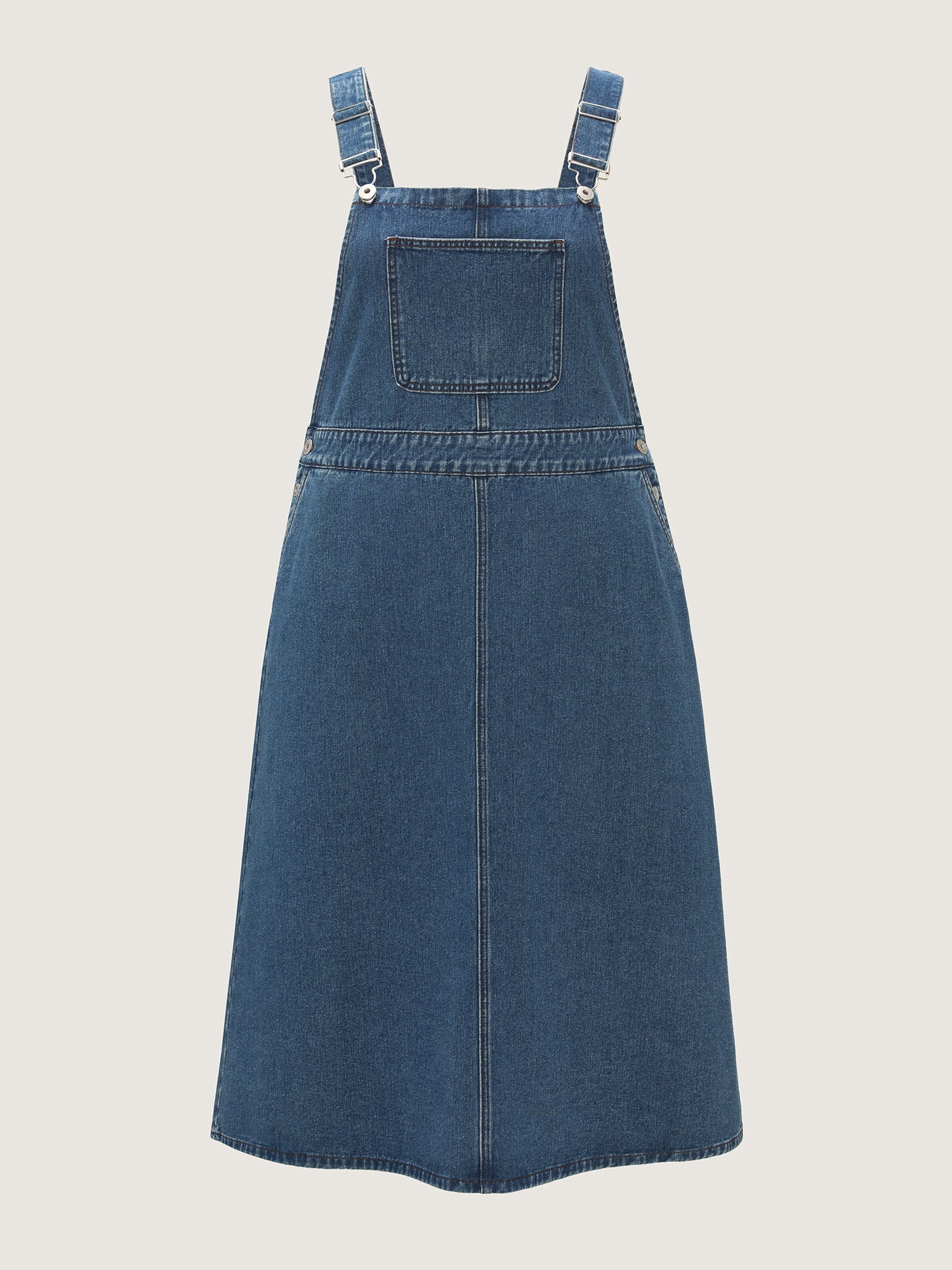 Cotton Adjustable Back Slit Overall Midi Denim Dress - Image 7