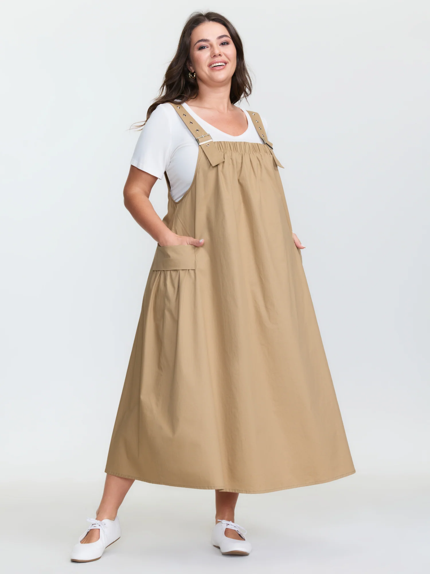 Cotton Adjustable Pockets Overall Maxi Dress - Image 3