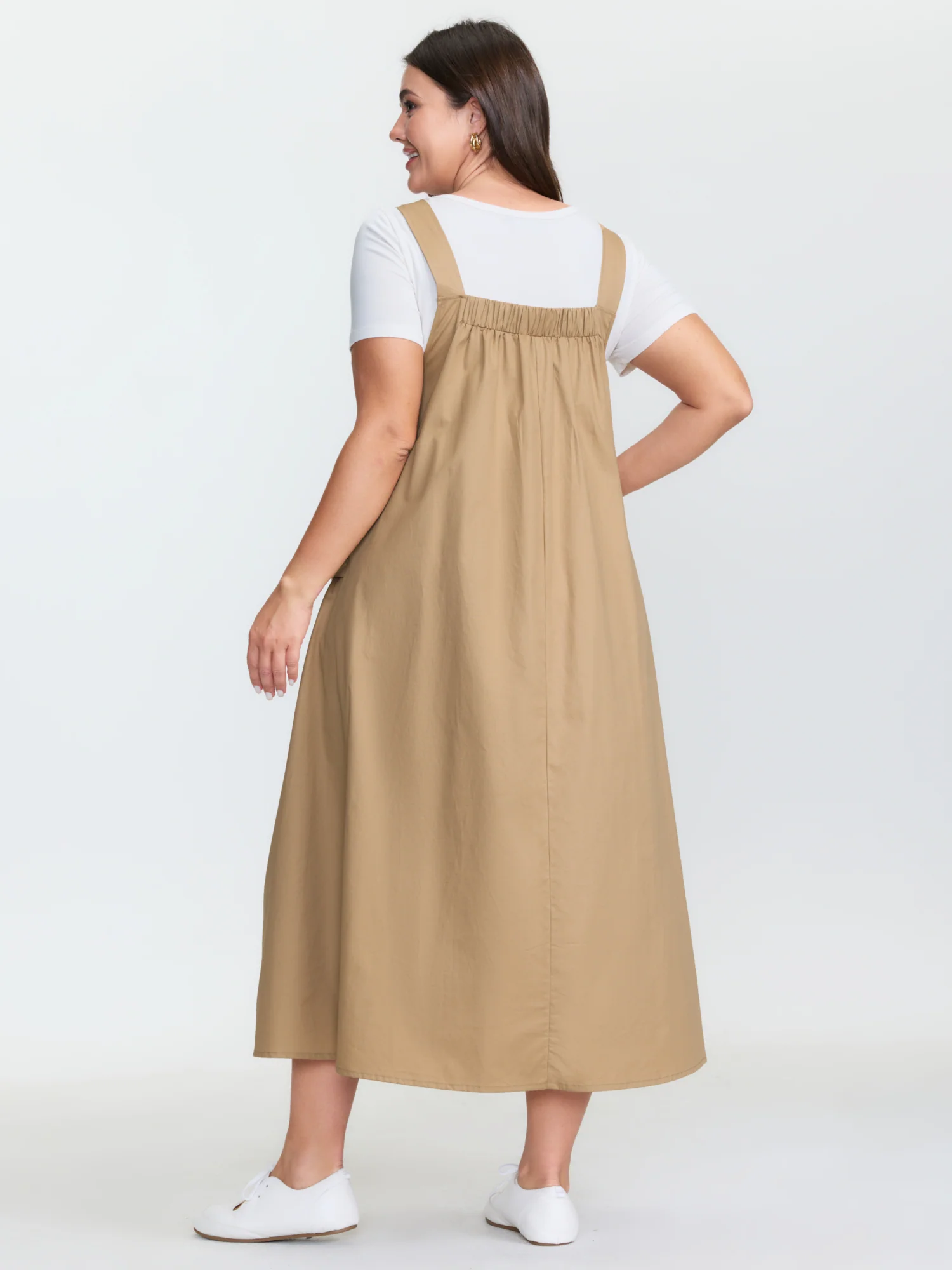 Cotton Adjustable Pockets Overall Maxi Dress - Image 4