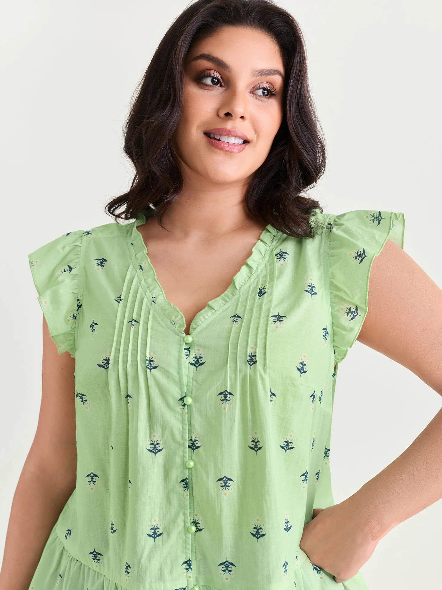 Cotton Anchor Print Lace Ruffled Sleeve Blouse - Image 2