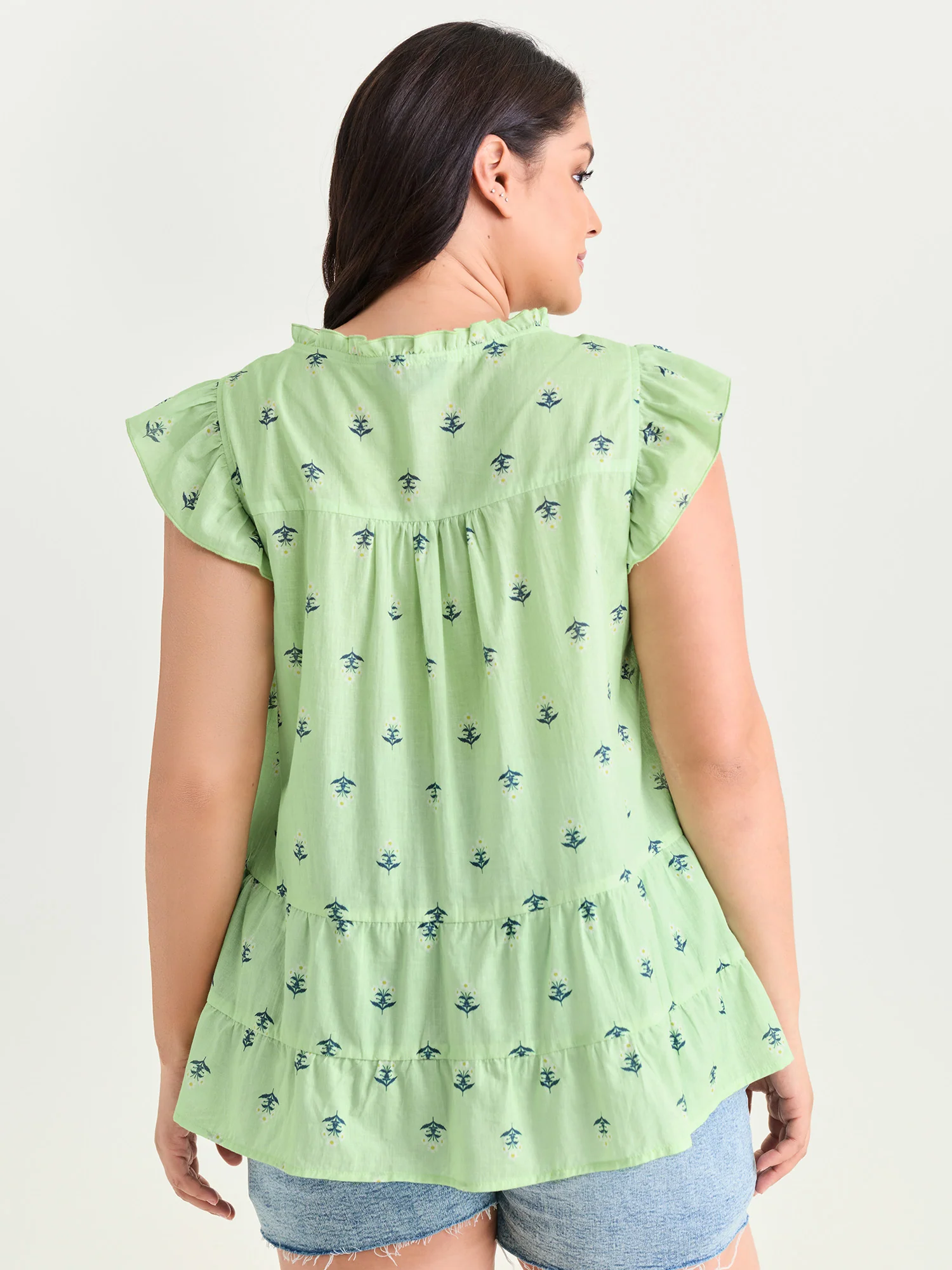 Cotton Anchor Print Lace Ruffled Sleeve Blouse - Image 4