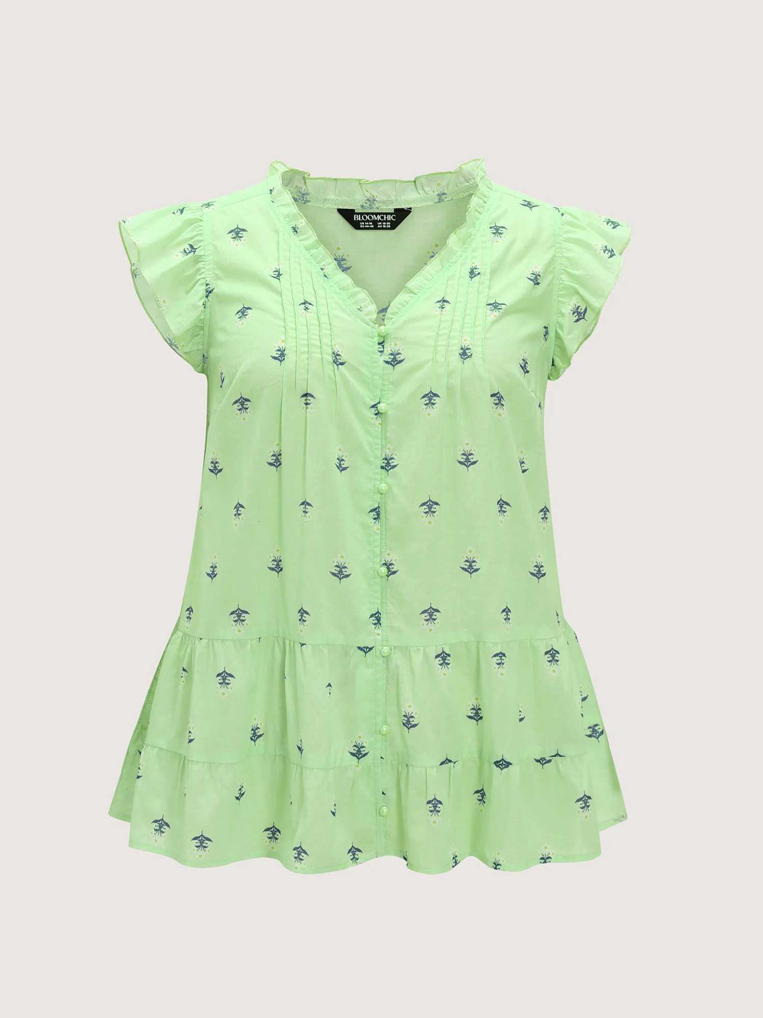 Cotton Anchor Print Lace Ruffled Sleeve Blouse - Image 7