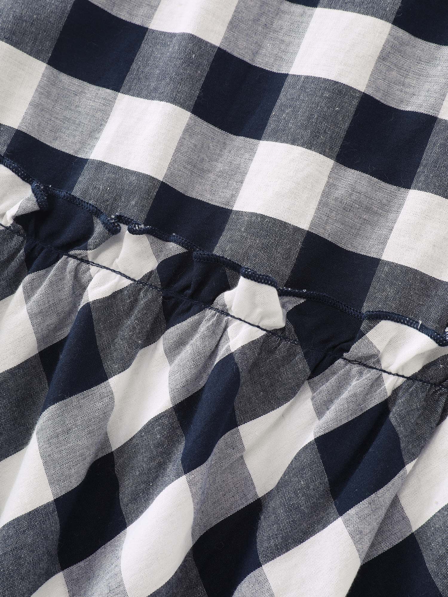 Cotton Asymmetrical Check Print Pockets Maxi Skirt - Image 7