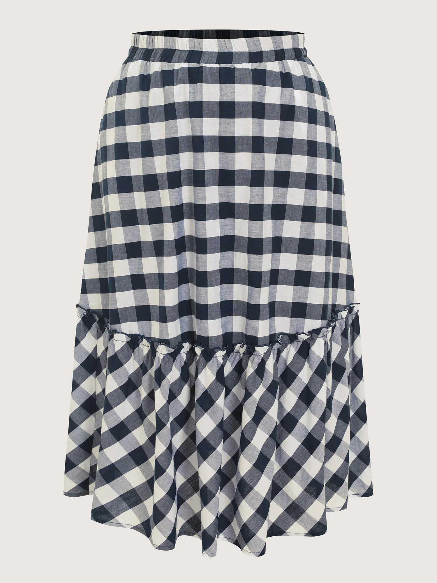 Cotton Asymmetrical Check Print Pockets Maxi Skirt - Image 8