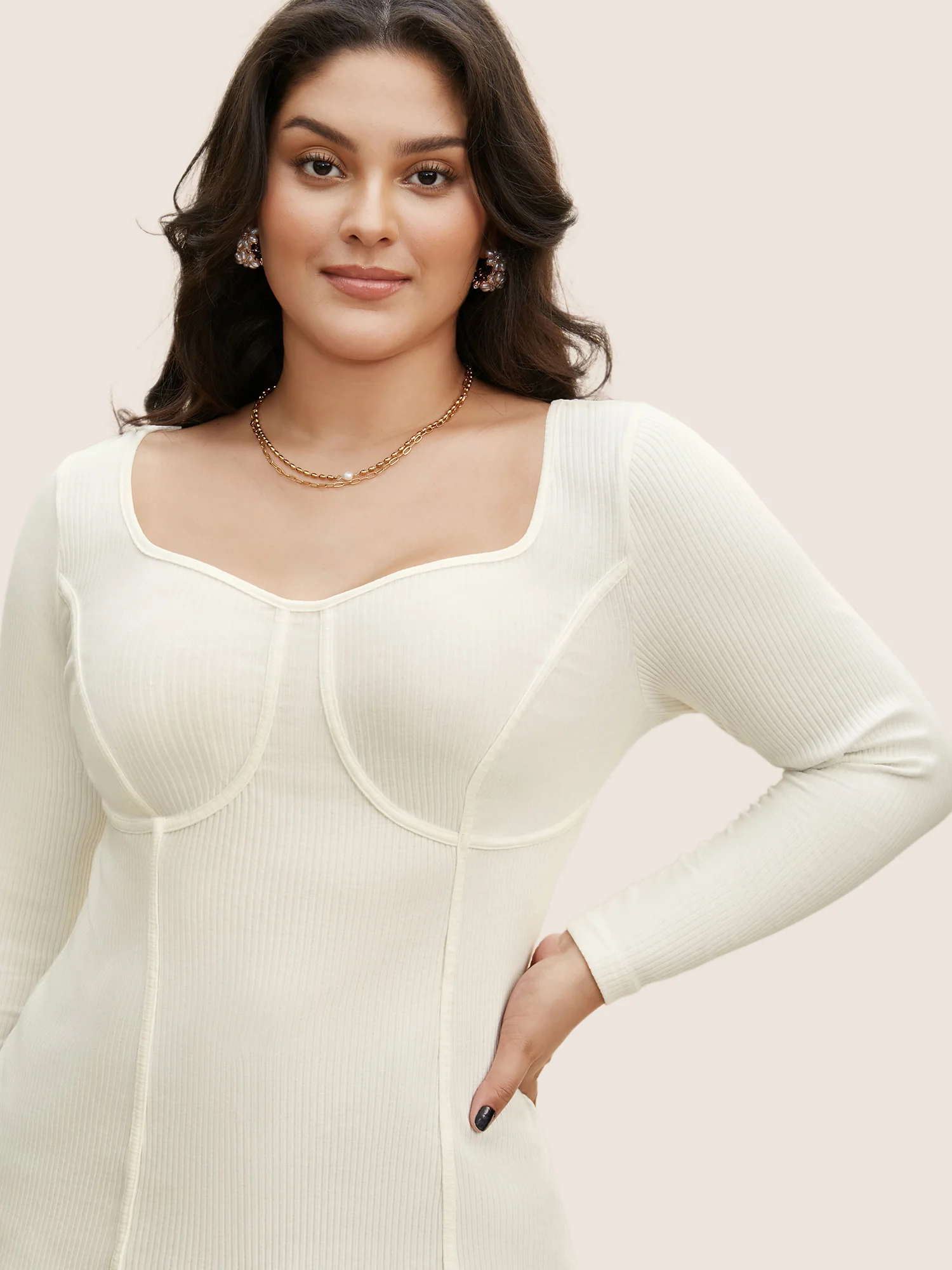 Cotton Asymmetrical Neck  Tucked Seam Knit T-shirt - Image 4