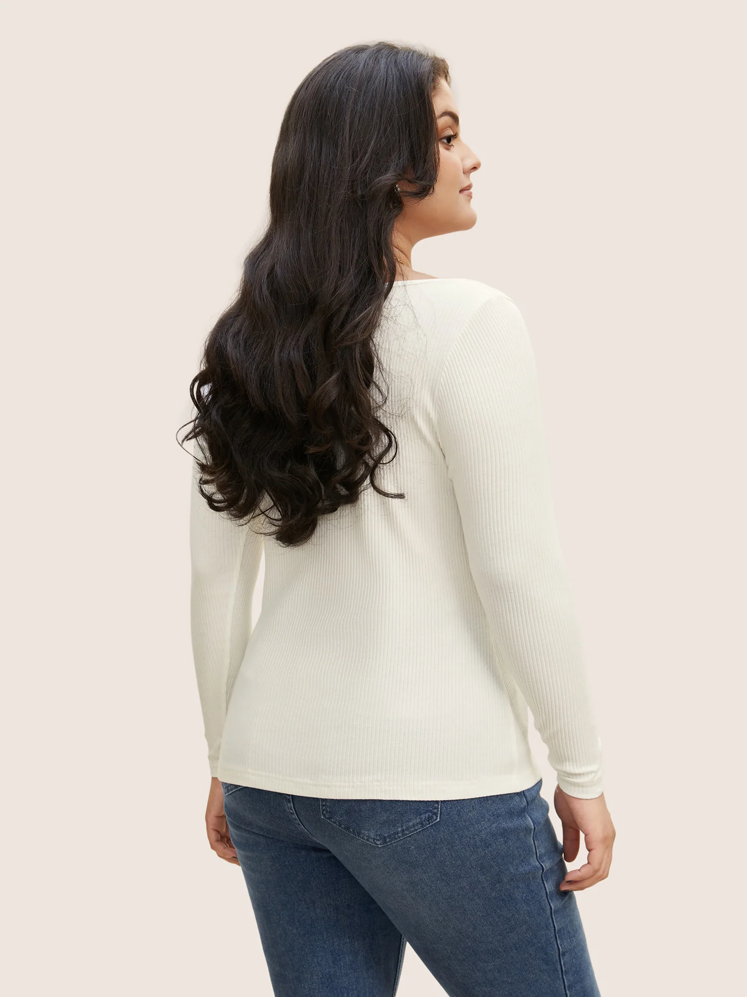Cotton Asymmetrical Neck  Tucked Seam Knit T-shirt - Image 5