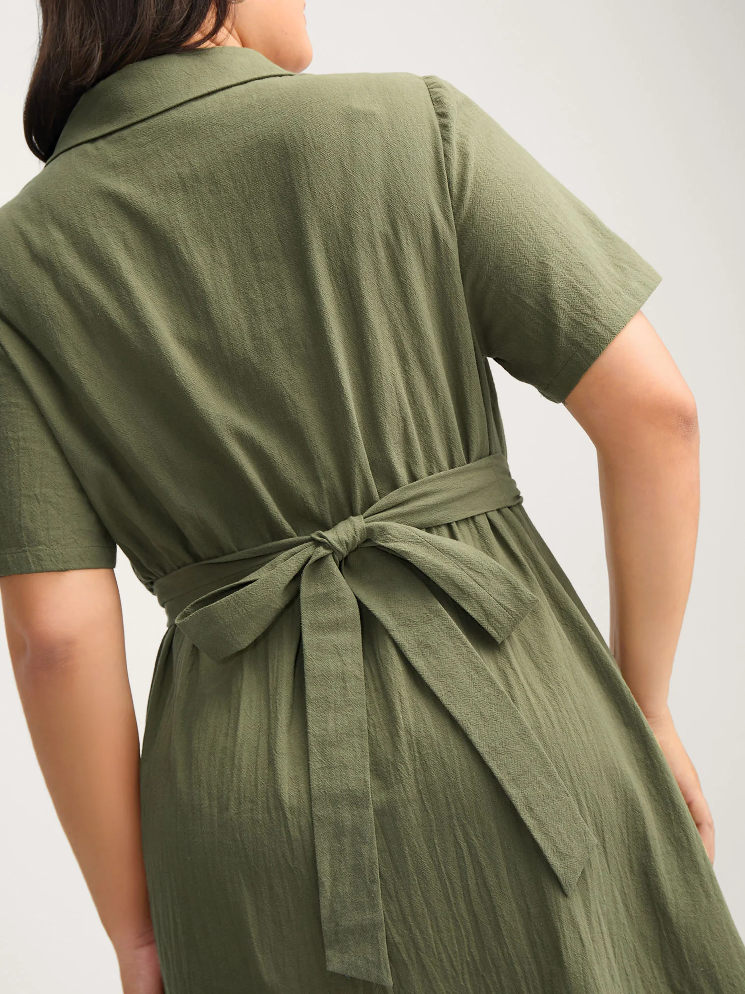 Cotton Back-Tie Overlap Shirt Dress - Image 2