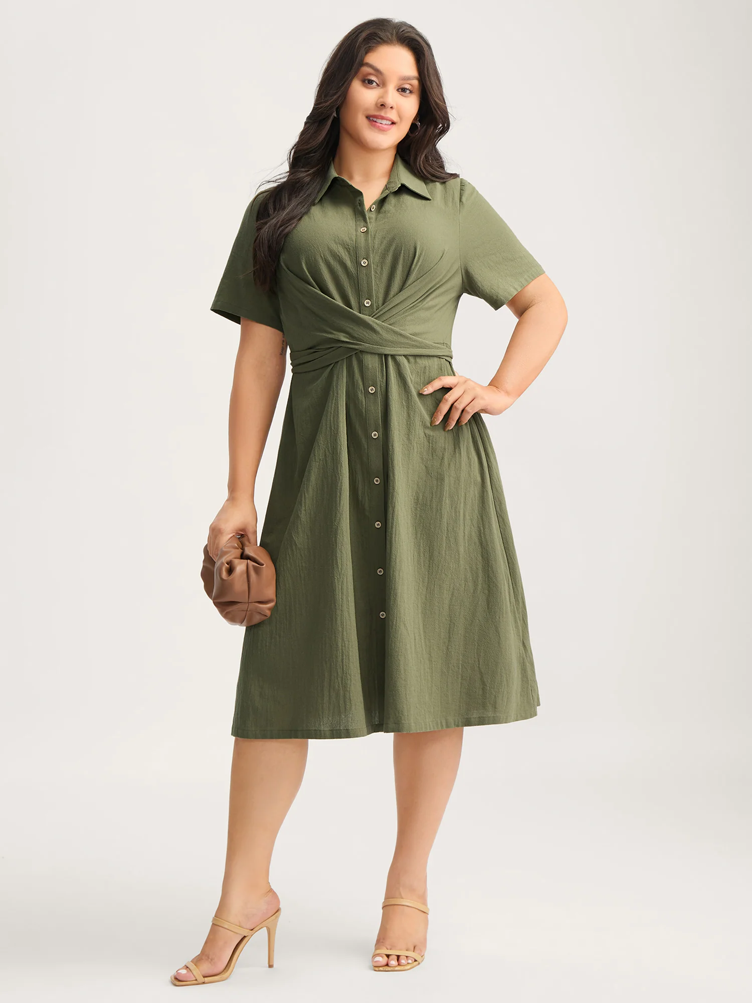 Cotton Back-Tie Overlap Shirt Dress - Image 3