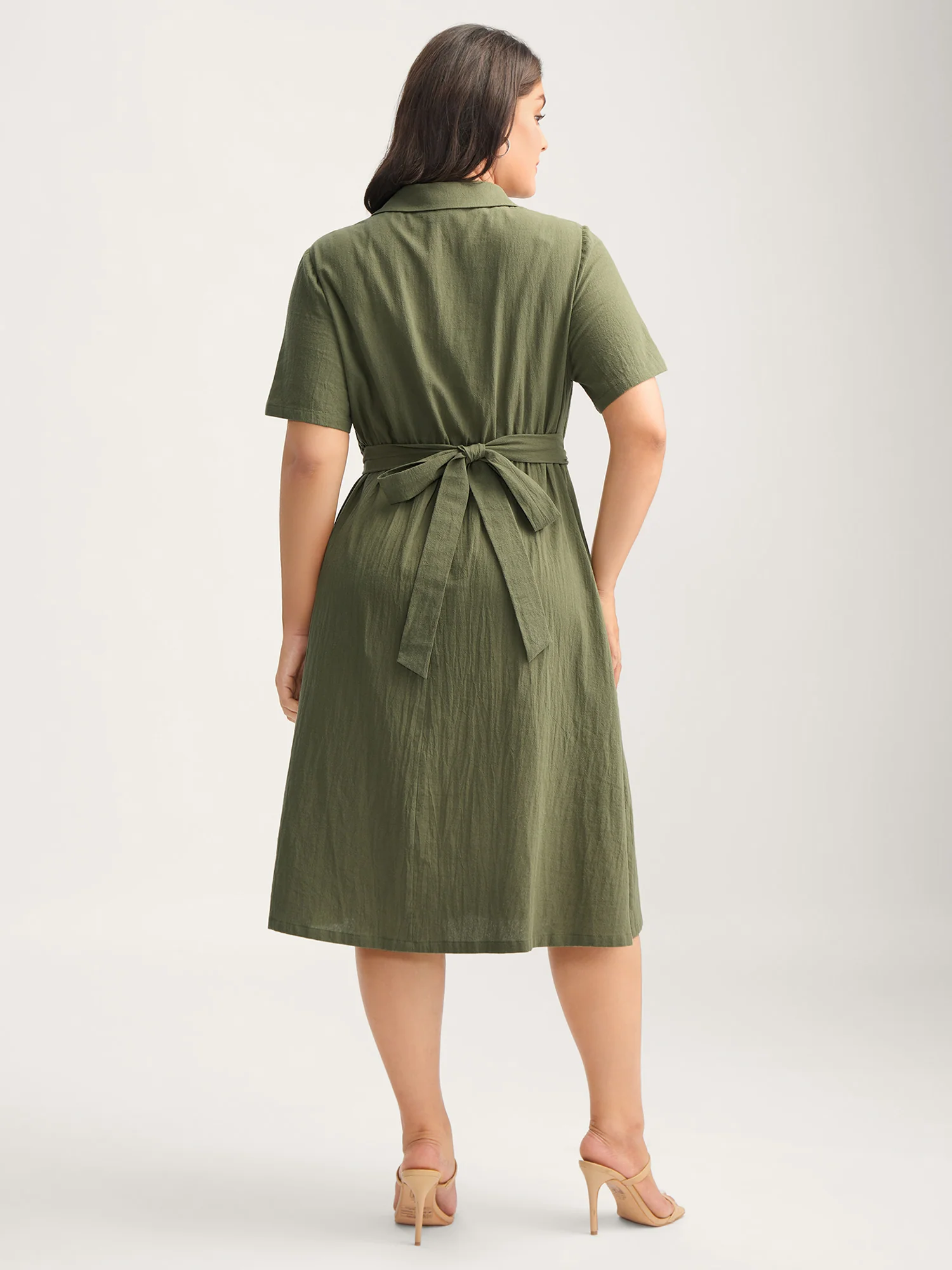 Cotton Back-Tie Overlap Shirt Dress - Image 4