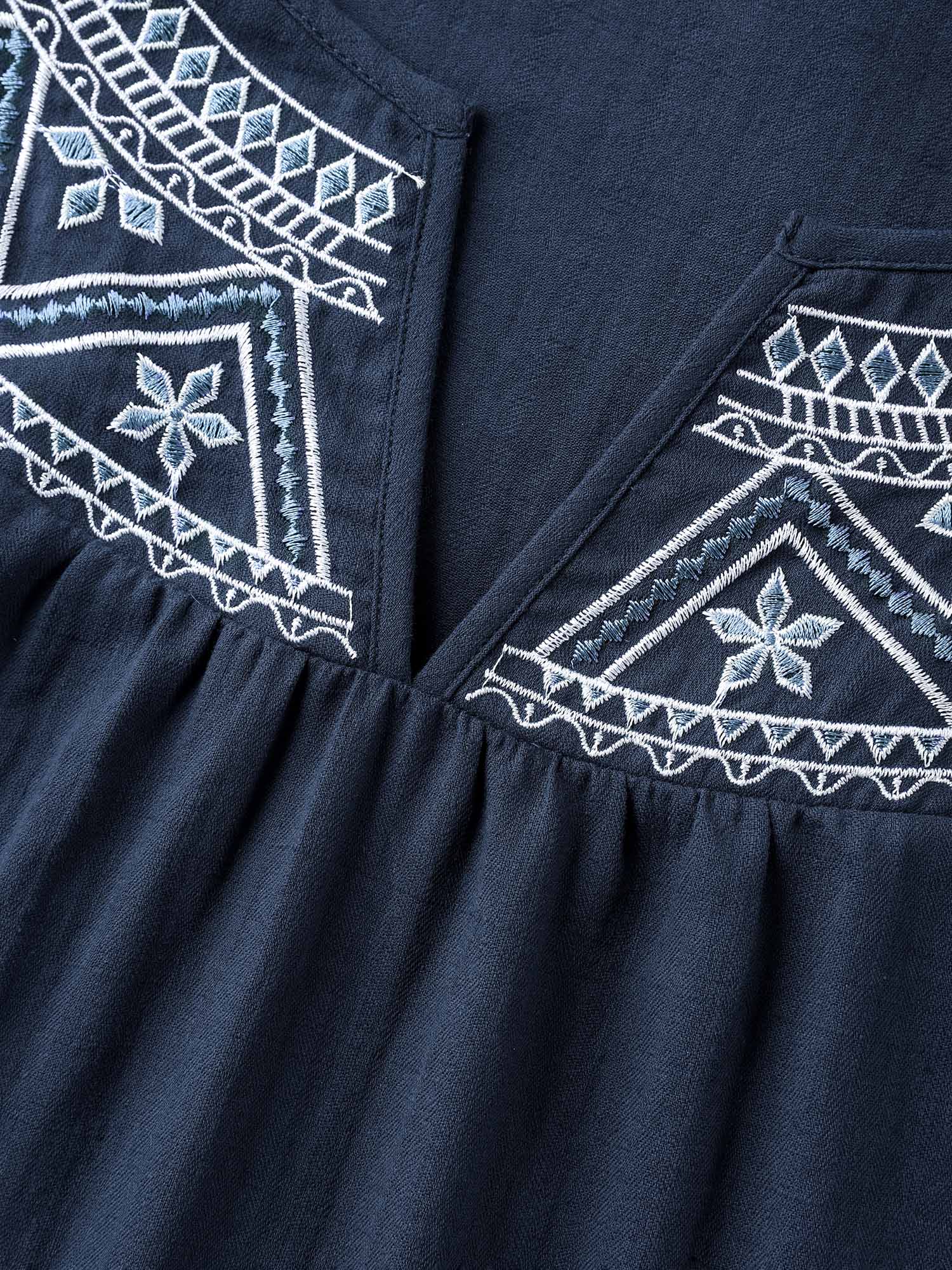 Cotton Boho Embroidered Neck Shirred Shoulder Blouse - Image 5