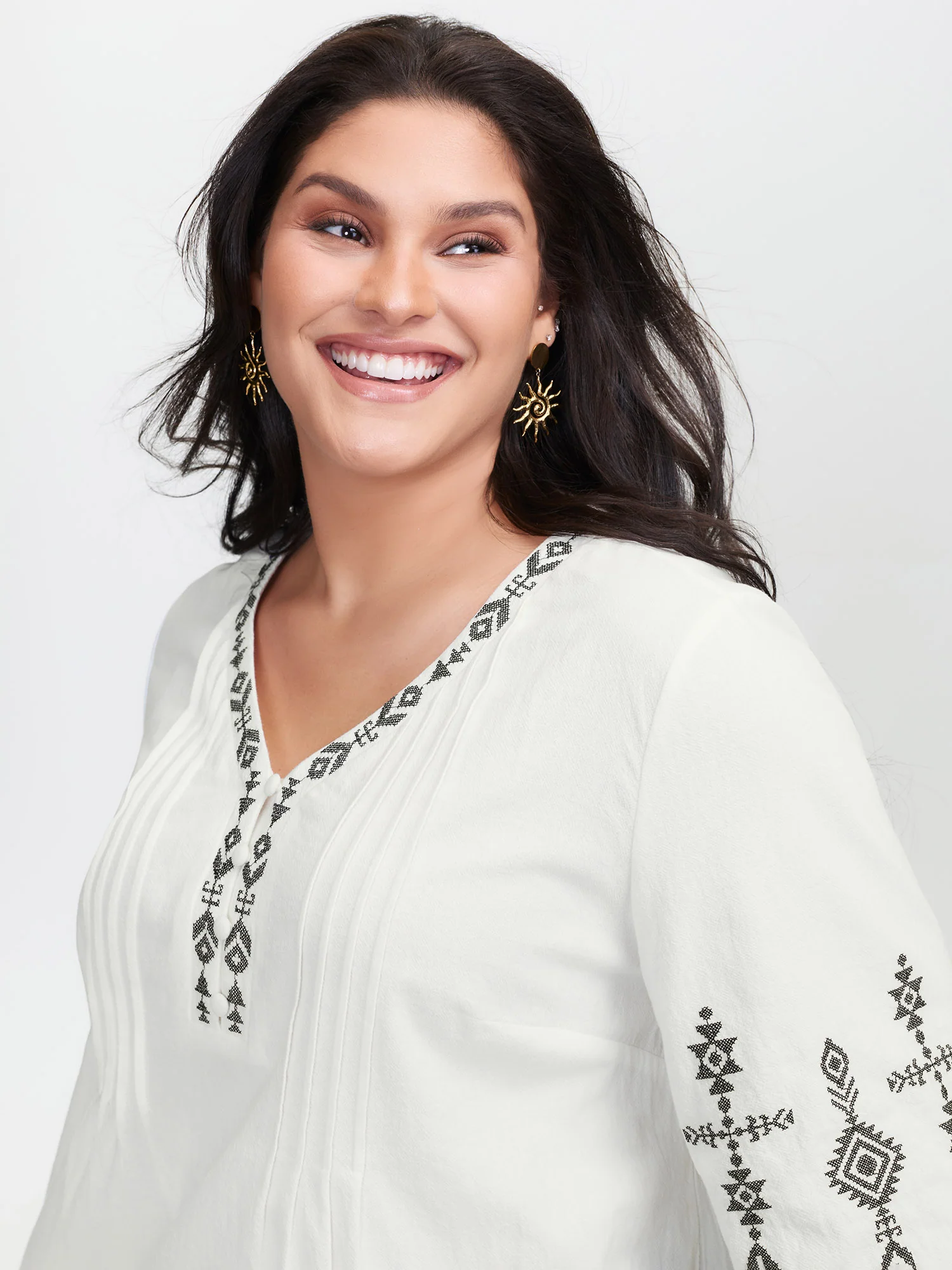 Cotton Boho Embroidery V-Neck Blouse - Image 2
