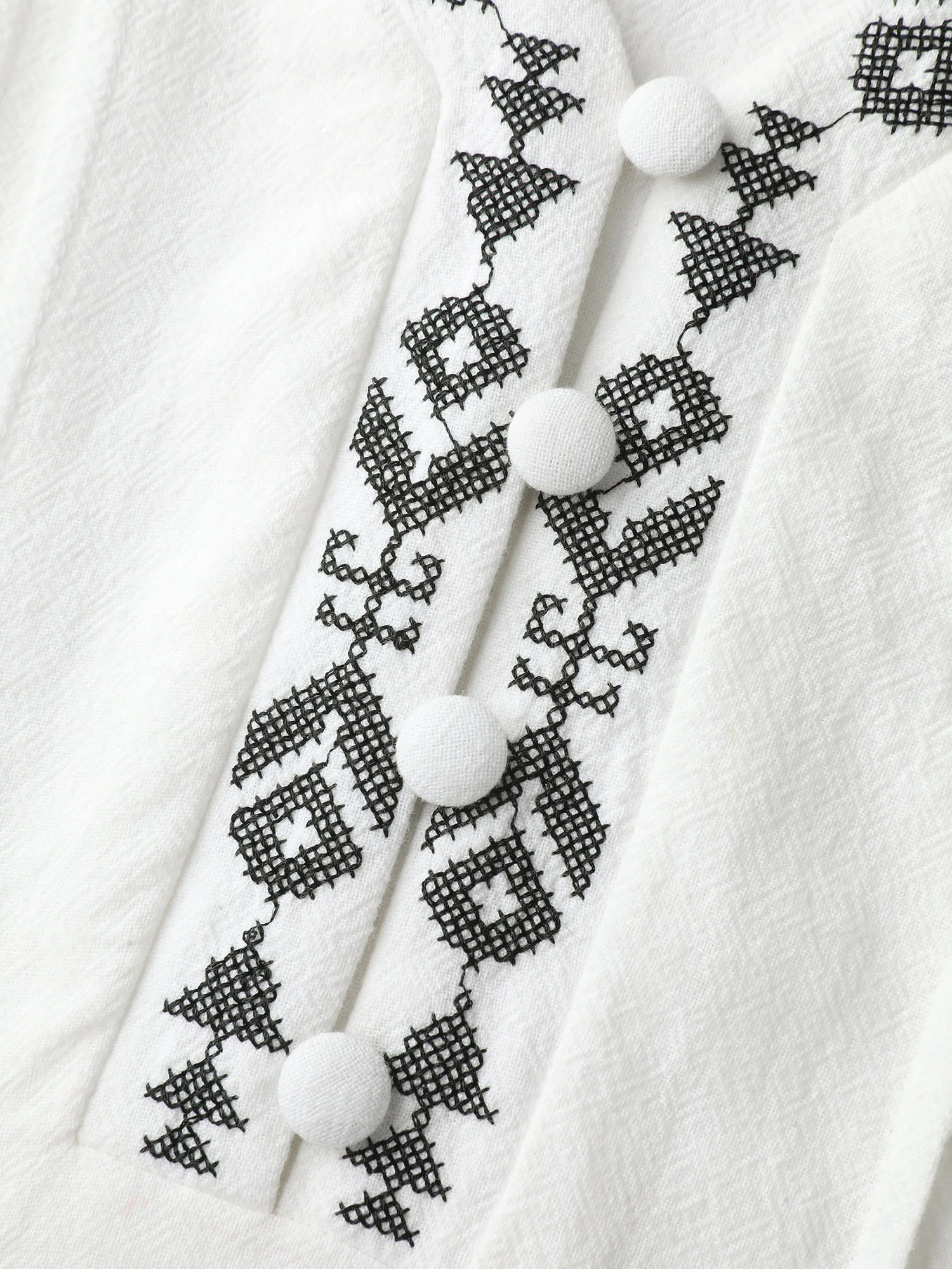 Cotton Boho Embroidery V-Neck Blouse - Image 5