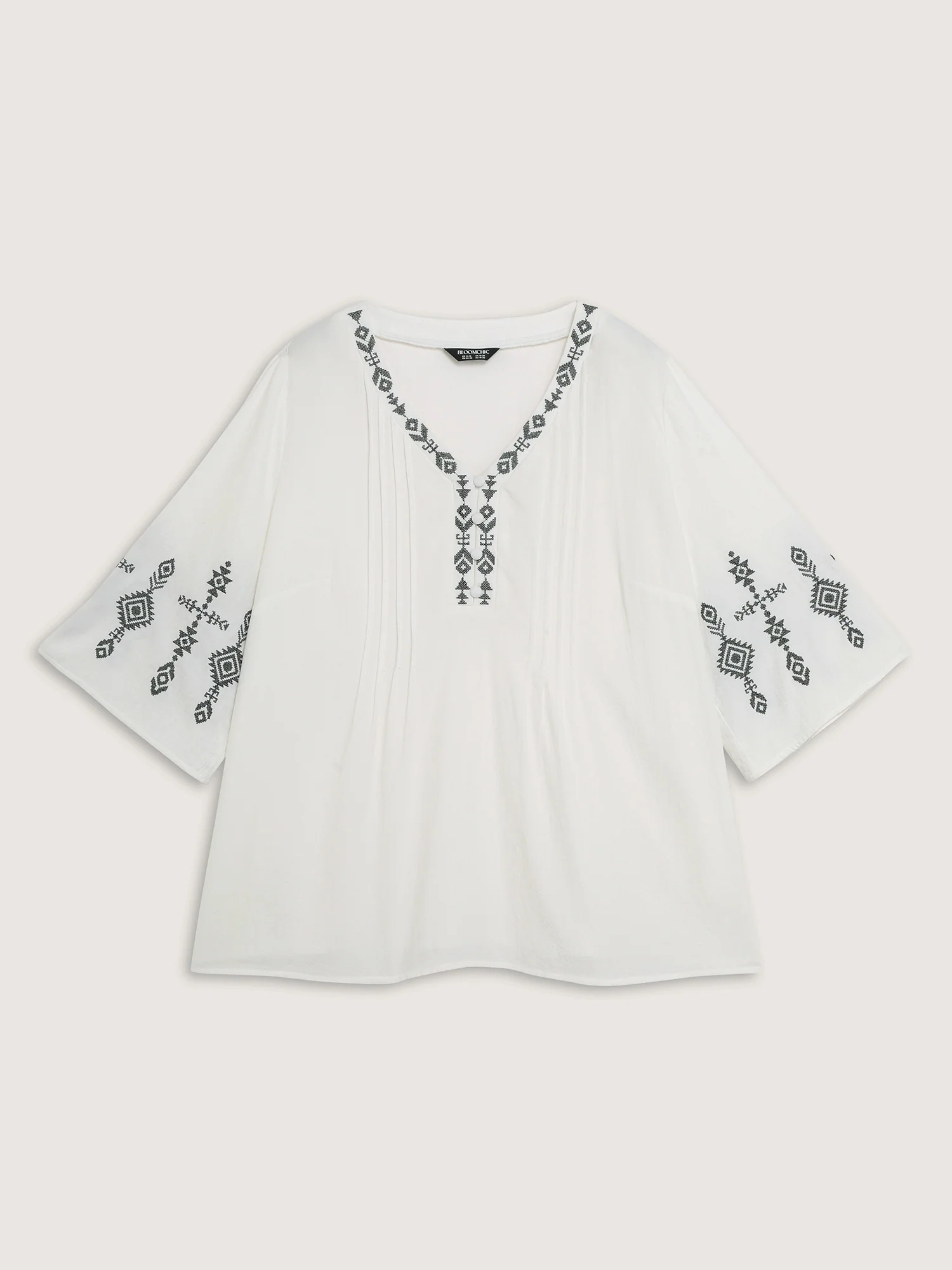 Cotton Boho Embroidery V-Neck Blouse - Image 7