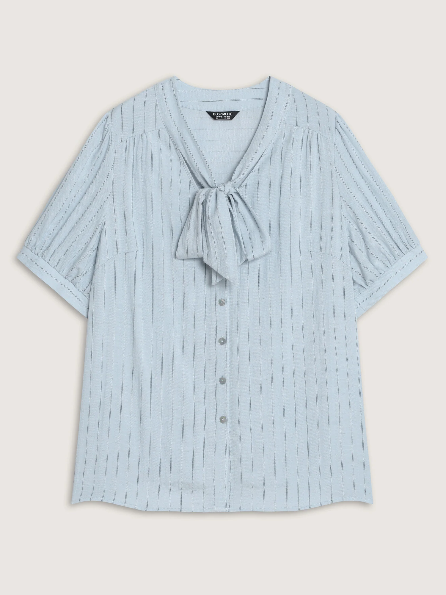 Cotton Bowknot Neckline Button-Down Blouse - Image 8