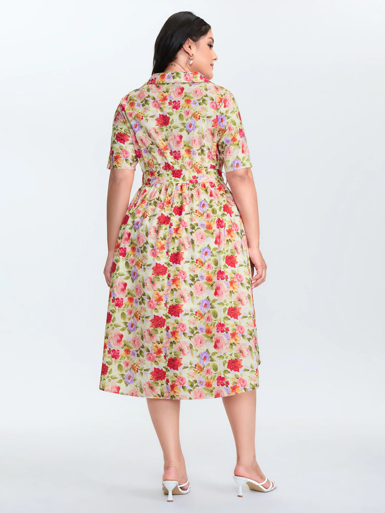 Cotton Bright Floral Belted Midi Dress - Image 4