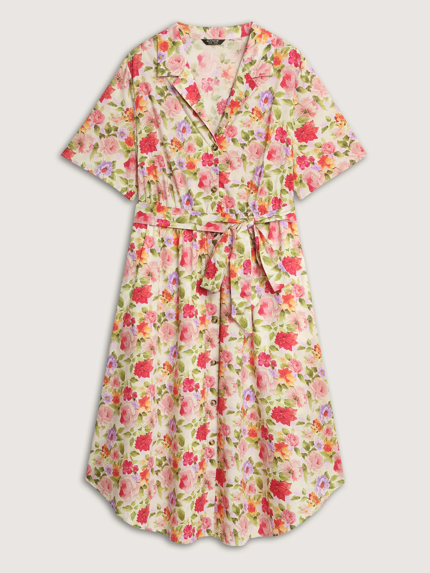 Cotton Bright Floral Belted Midi Dress - Image 7