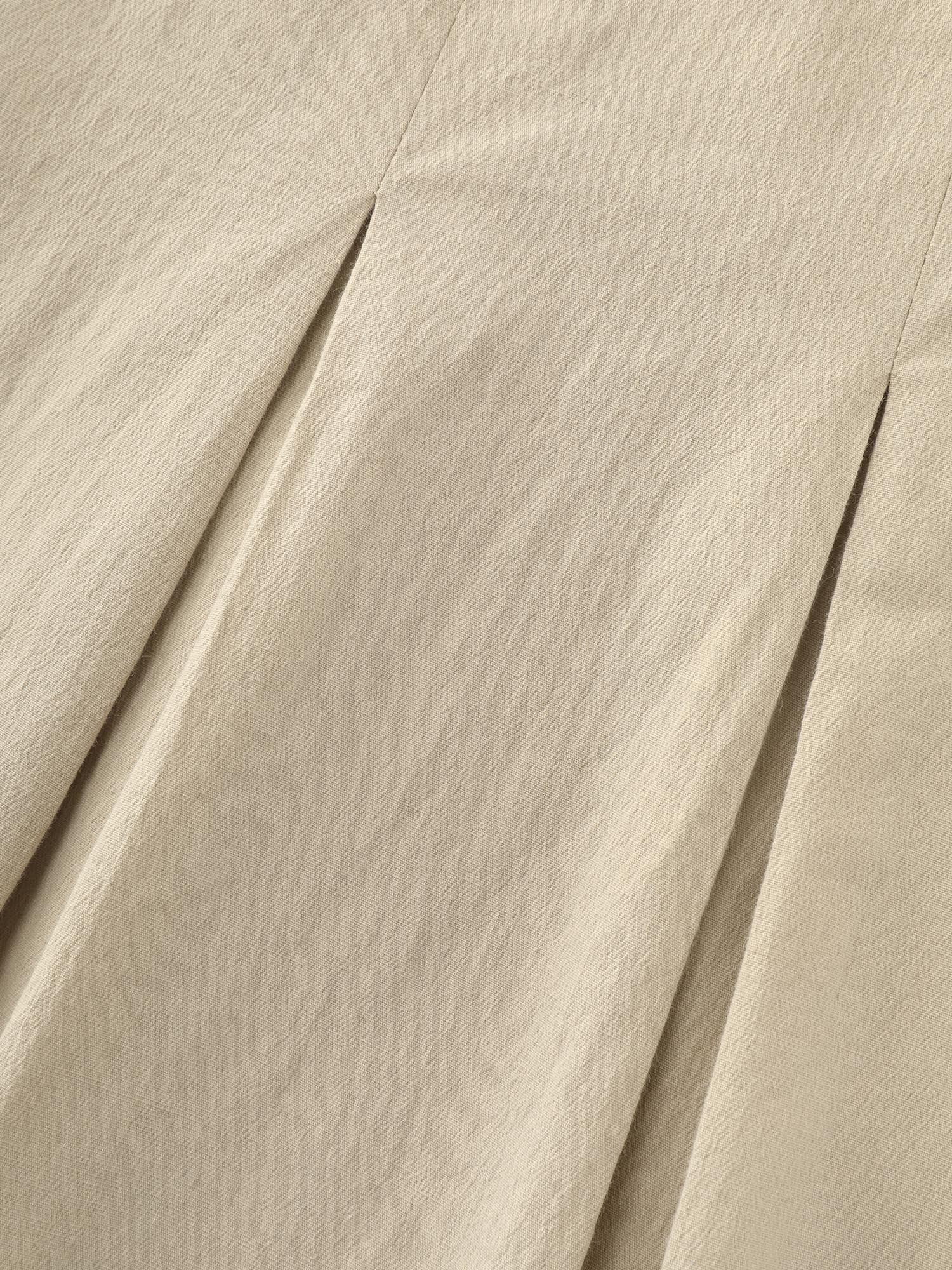Cotton Button Detail Pleated Solid Midi Skirt - Image 7
